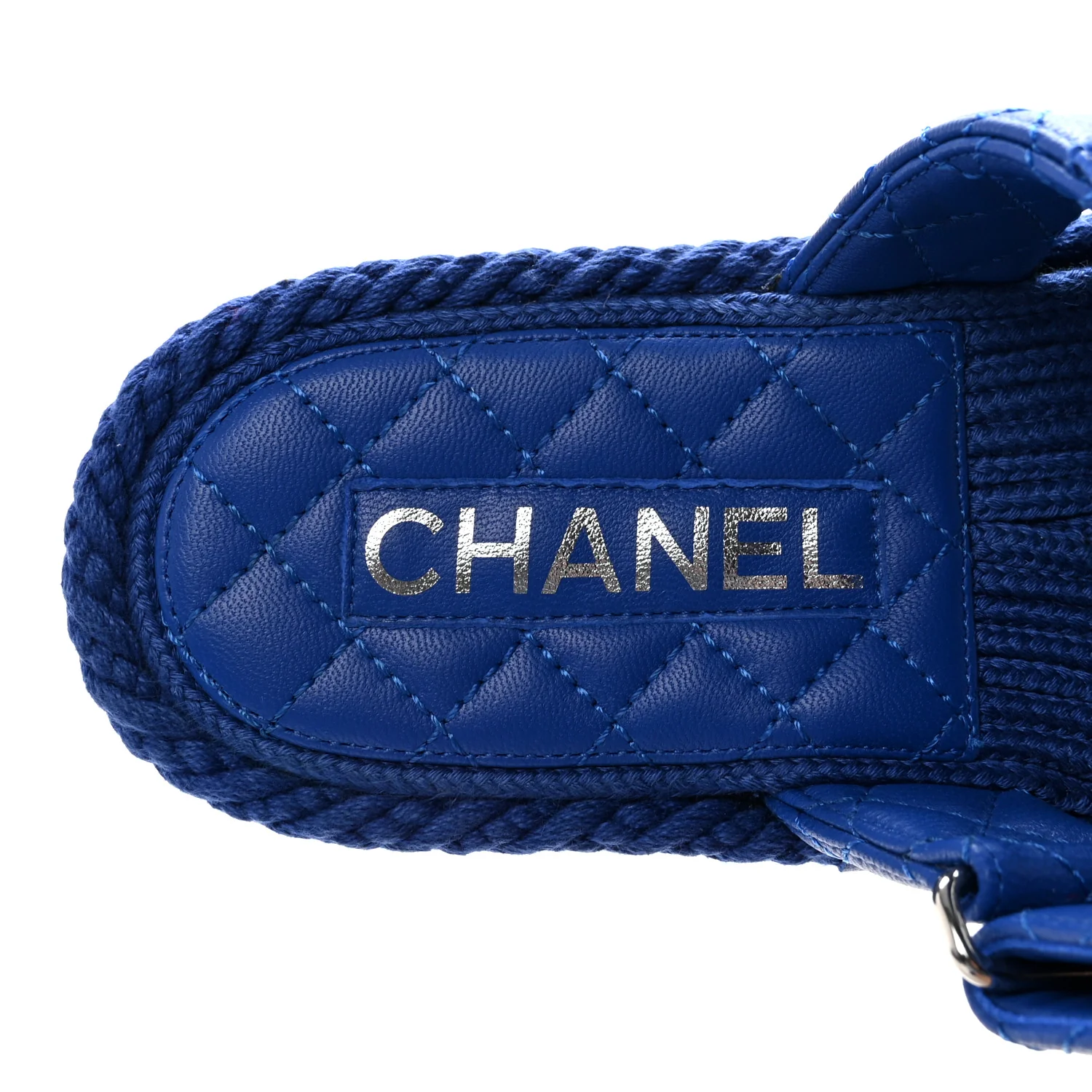 Cord Lambskin Quilted Logo Sandals 38 Blue - Image 16