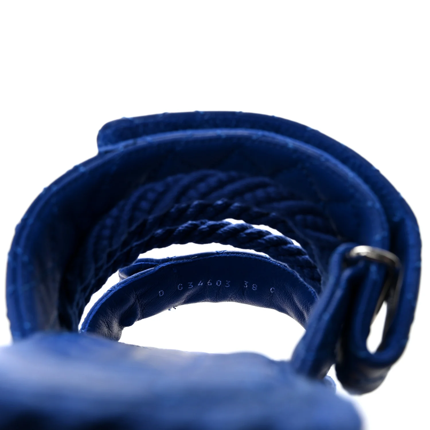 Cord Lambskin Quilted Logo Sandals 38 Blue - Image 17