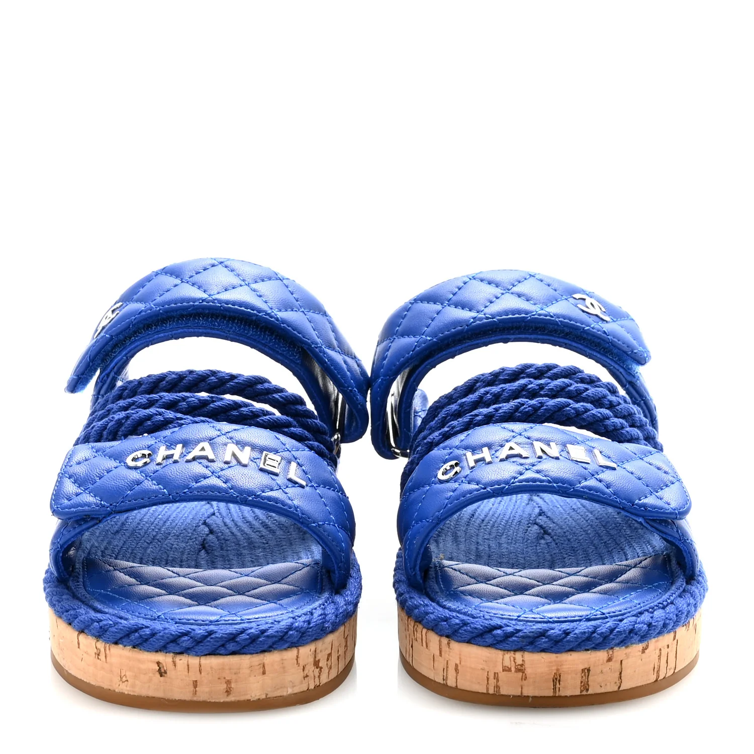 Cord Lambskin Quilted Logo Sandals 38 Blue - Image 5