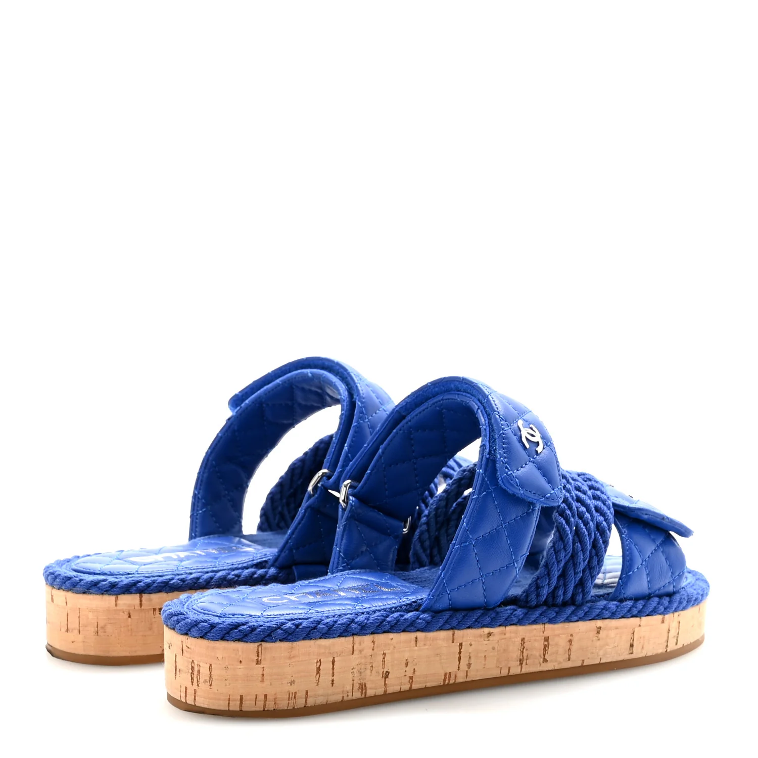 Cord Lambskin Quilted Logo Sandals 38 Blue - Image 9