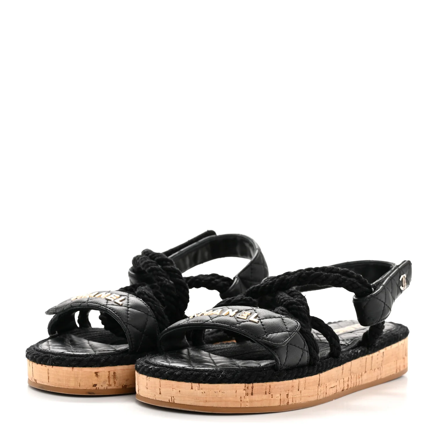 Cord Lambskin Quilted Logo Sandals 39 Black - Image 12