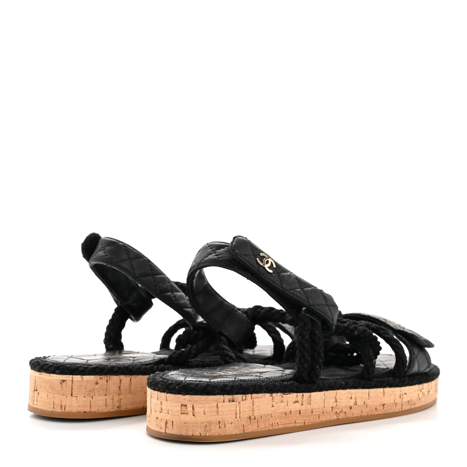 Cord Lambskin Quilted Logo Sandals 39 Black - Image 13