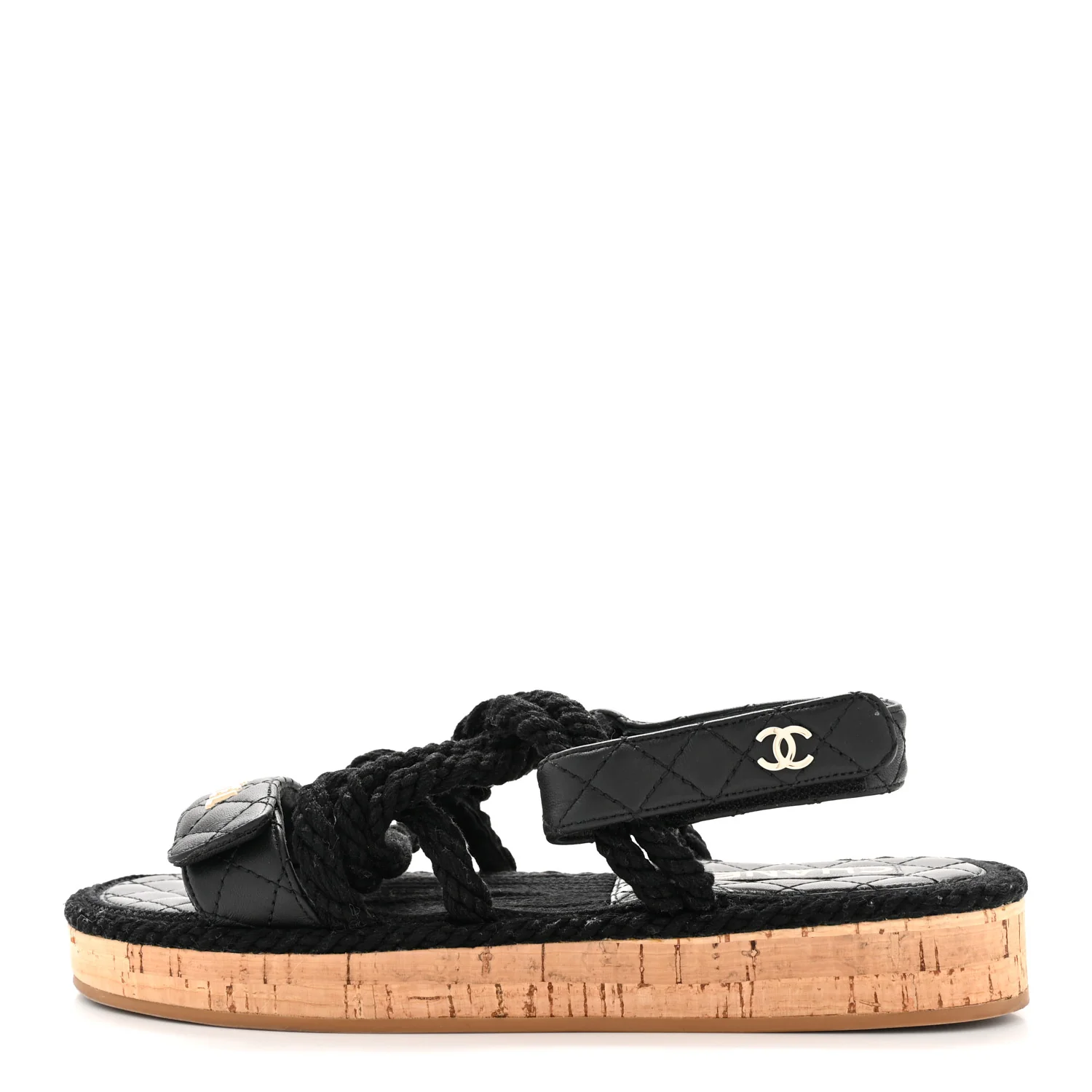 Cord Lambskin Quilted Logo Sandals 39 Black - Image 2