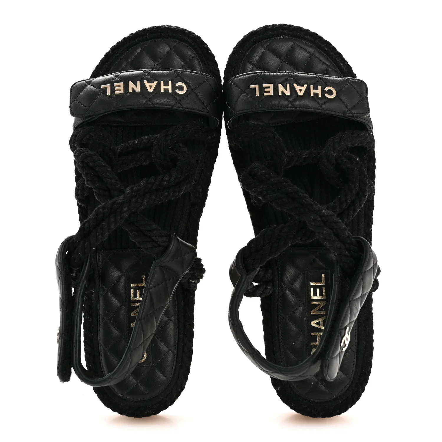 Cord Lambskin Quilted Logo Sandals 39 Black - Image 5