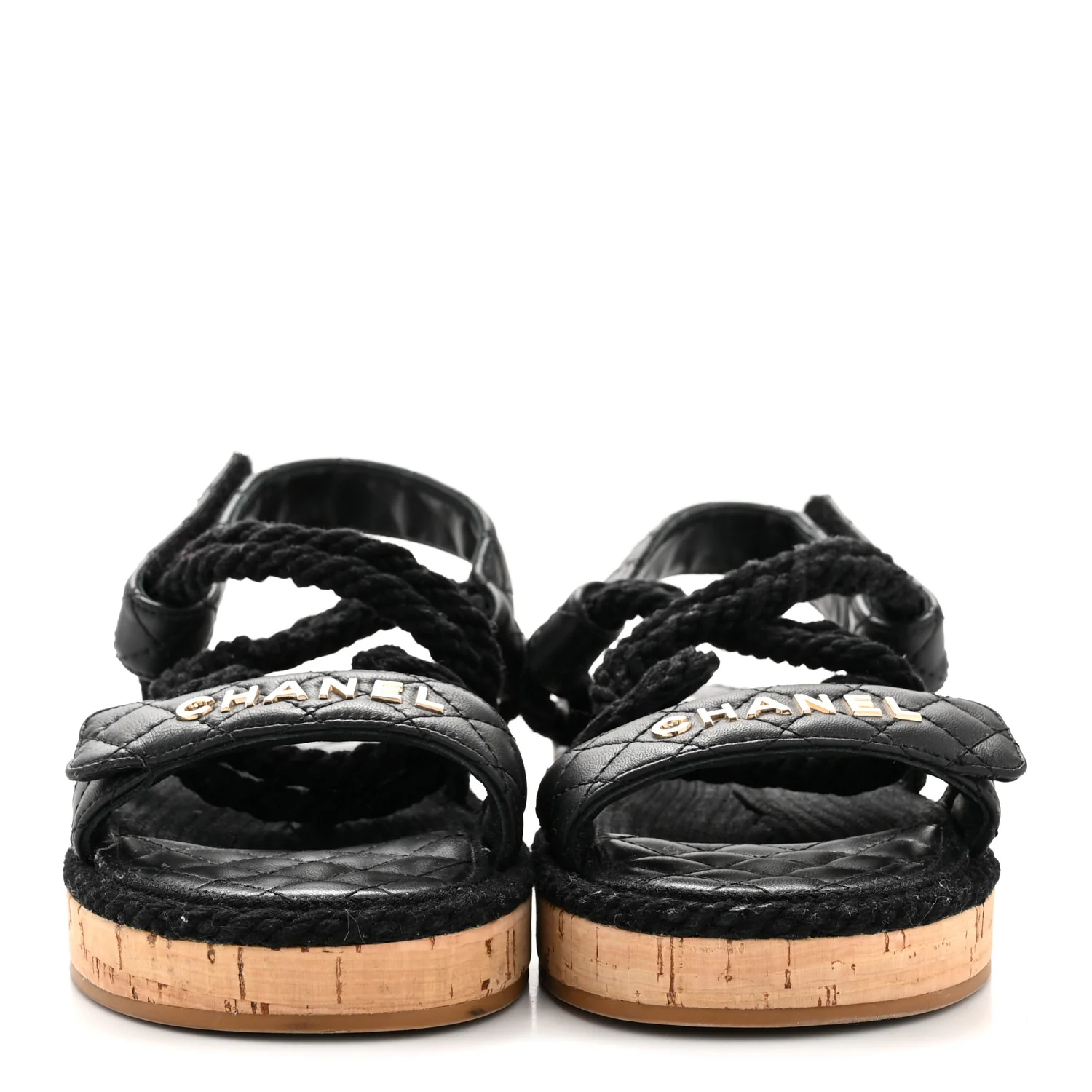 Cord Lambskin Quilted Logo Sandals 39 Black - Image 9