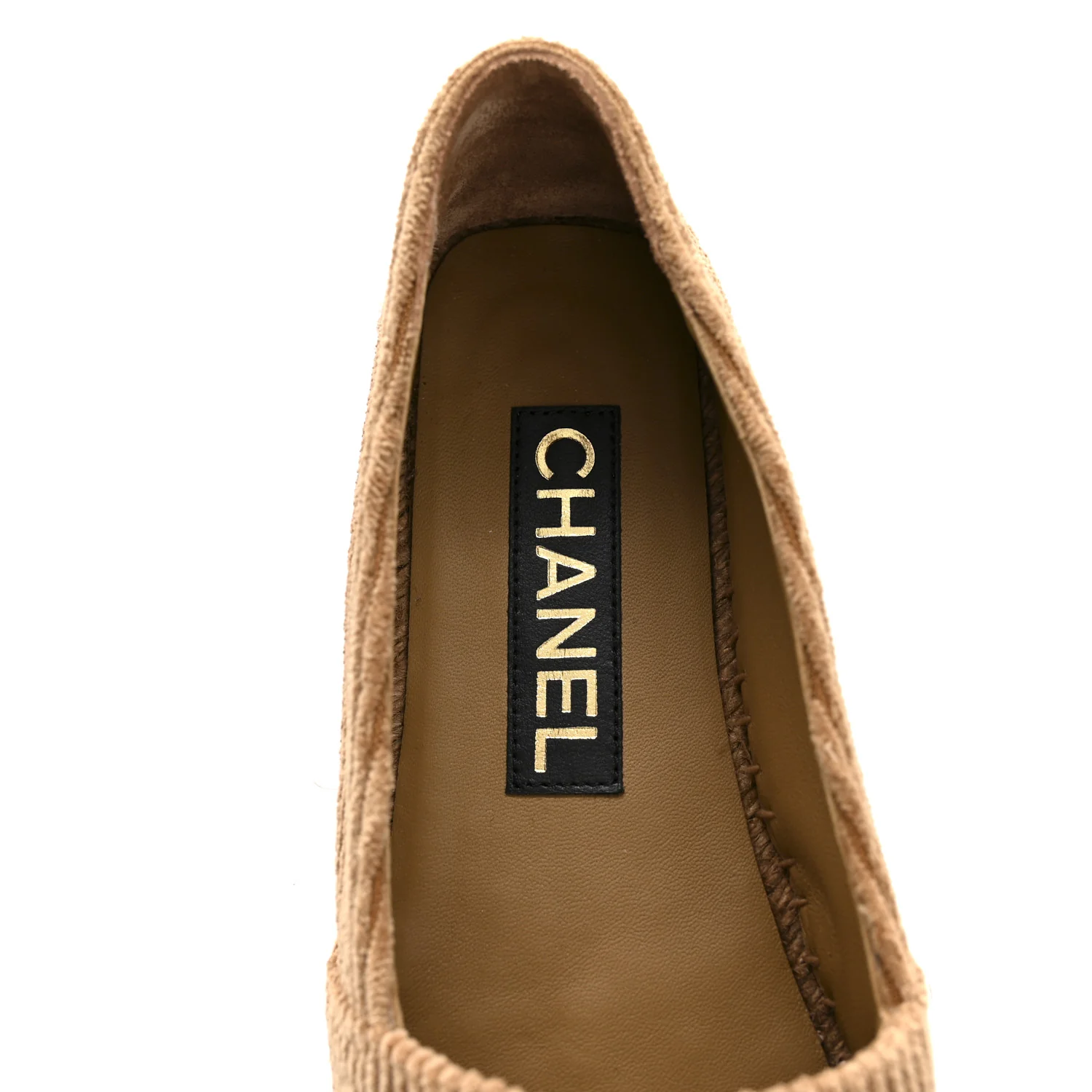 Corduroy Grosgrain Cap Toe CC Espadrille Flats 38 Dark Beige Black - Image 7