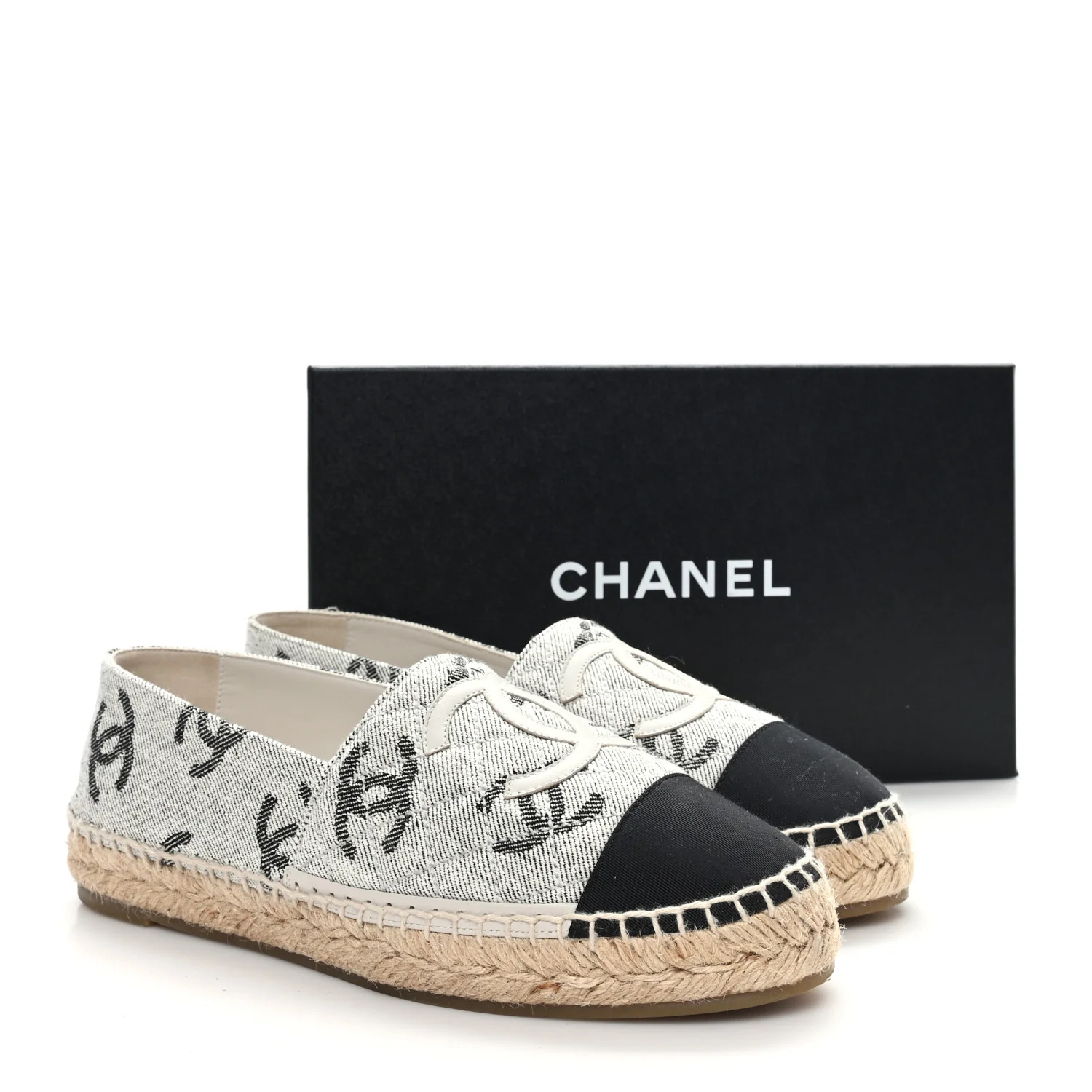 Cotton Jacquard Grosgrain CC Print Espadrilles 40 Grey Black - Image 11