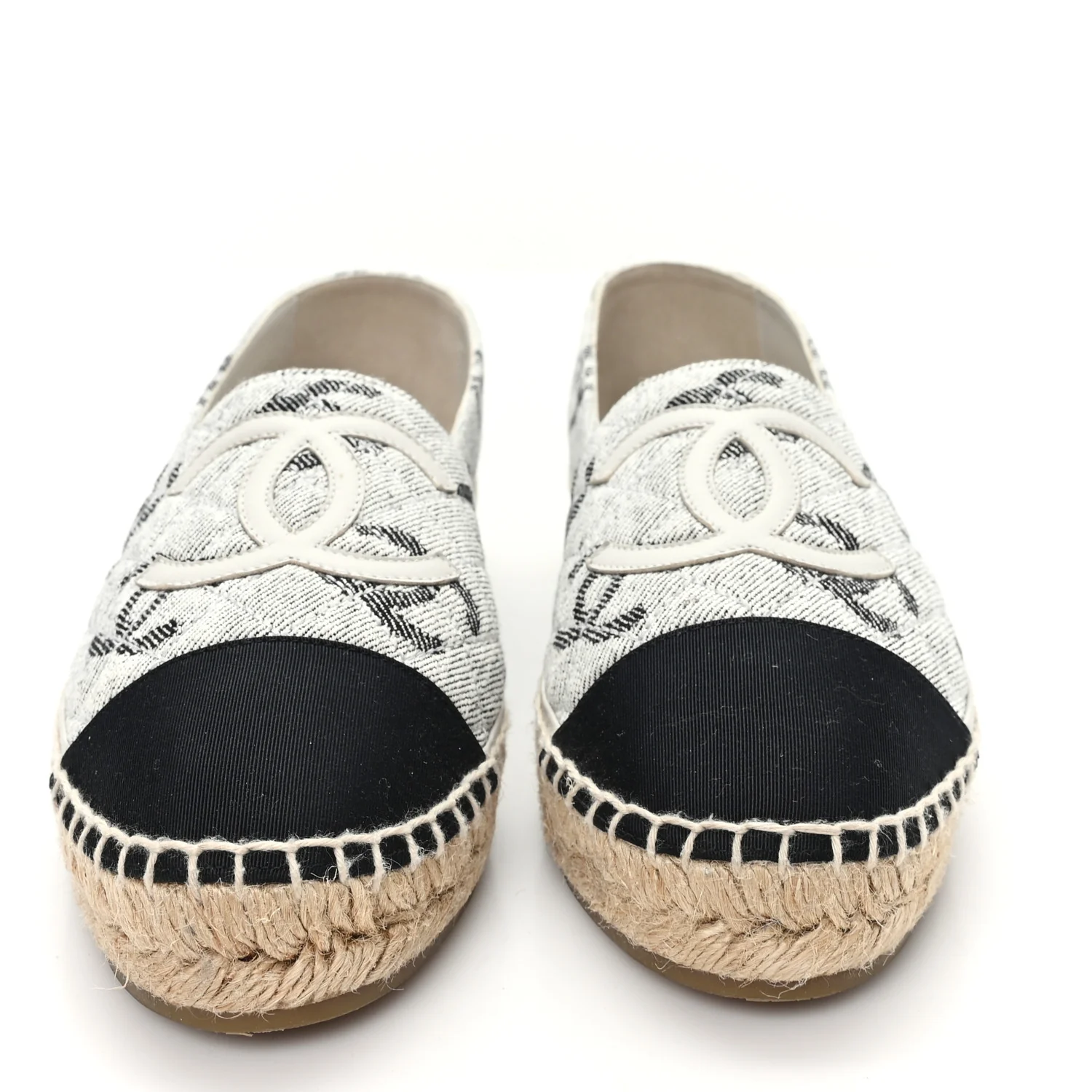 Cotton Jacquard Grosgrain CC Print Espadrilles 40 Grey Black - Image 3