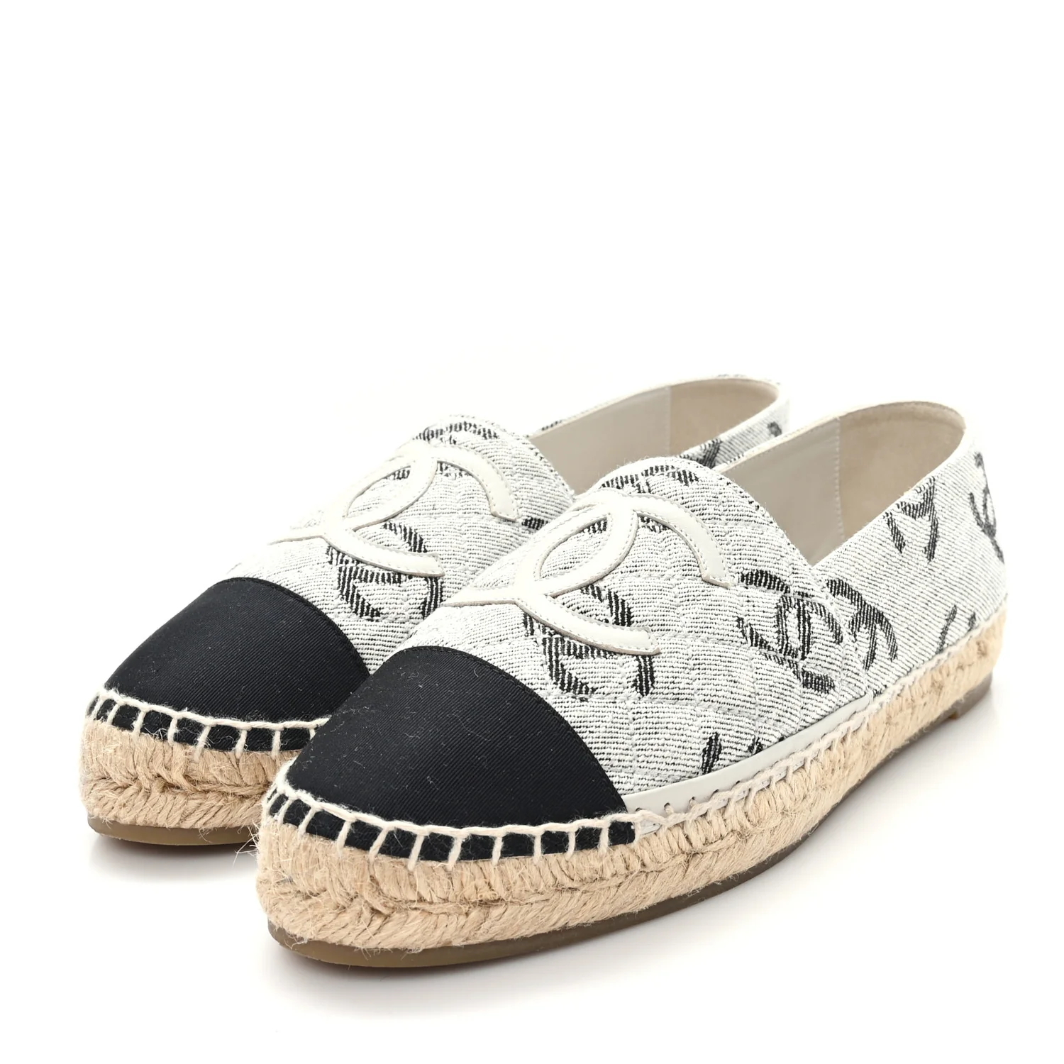 Cotton Jacquard Grosgrain CC Print Espadrilles 40 Grey Black - Image 4
