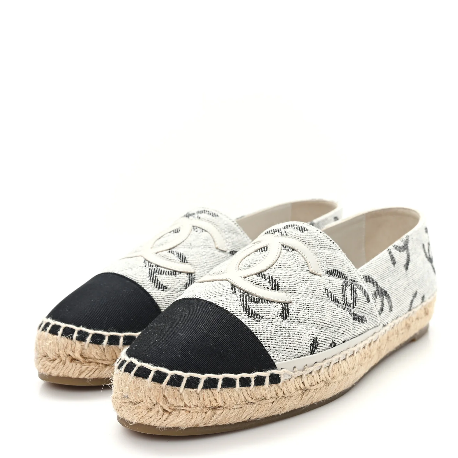 Cotton Jacquard Grosgrain CC Print Espadrilles 40 Grey Black - Image 5