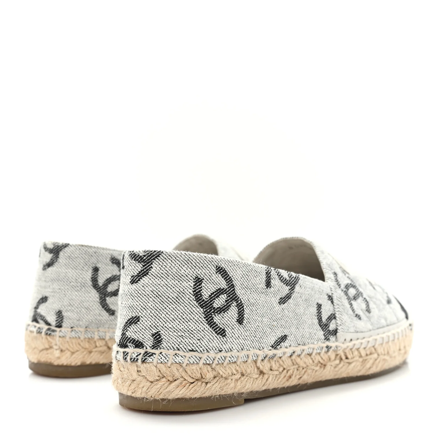 Cotton Jacquard Grosgrain CC Print Espadrilles 40 Grey Black - Image 6