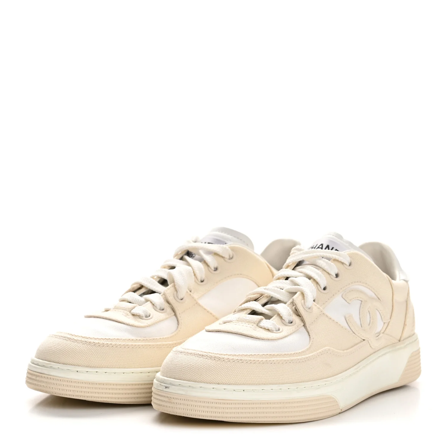 Cotton Sneakers 38.5 Beige White - Image 12