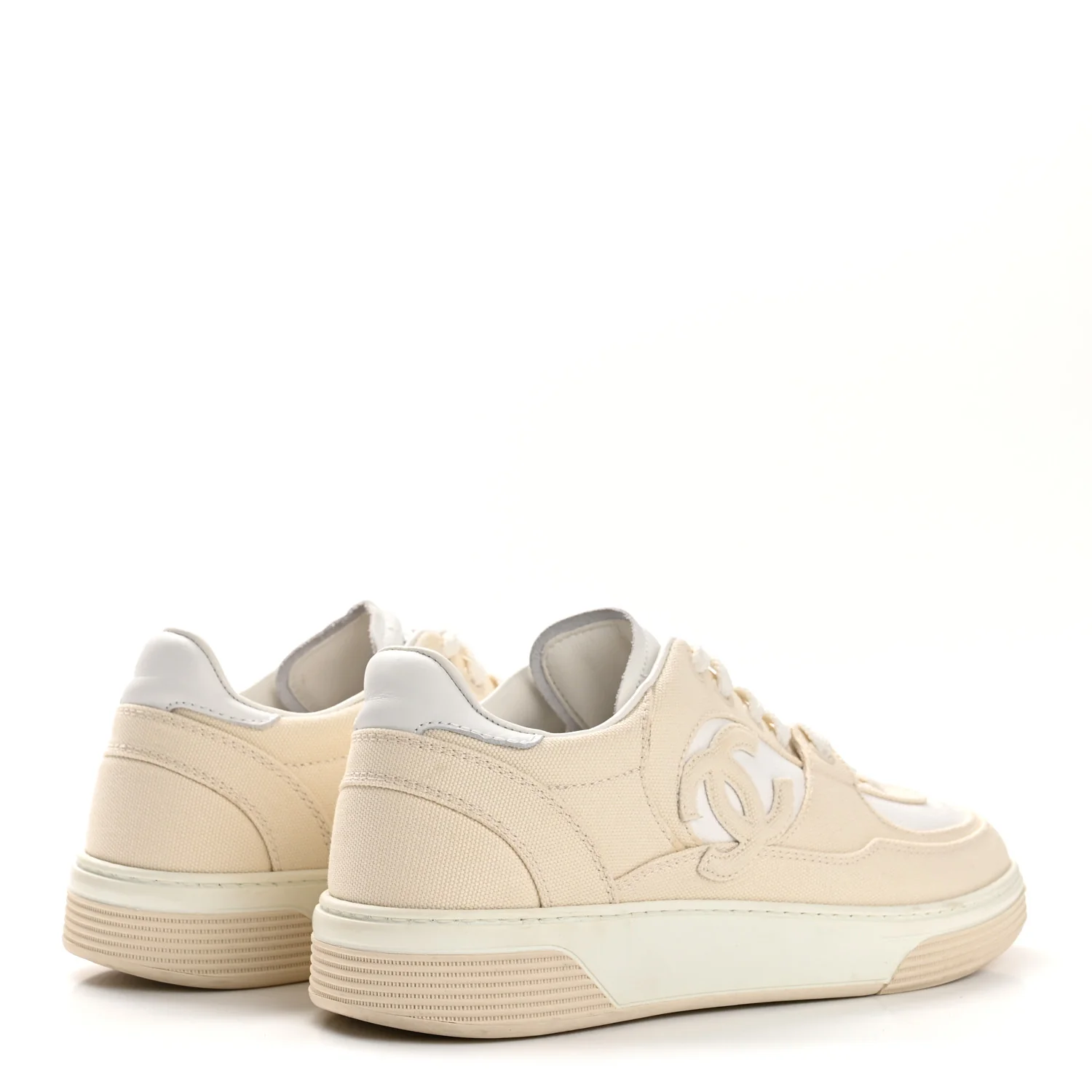 Cotton Sneakers 38.5 Beige White - Image 13