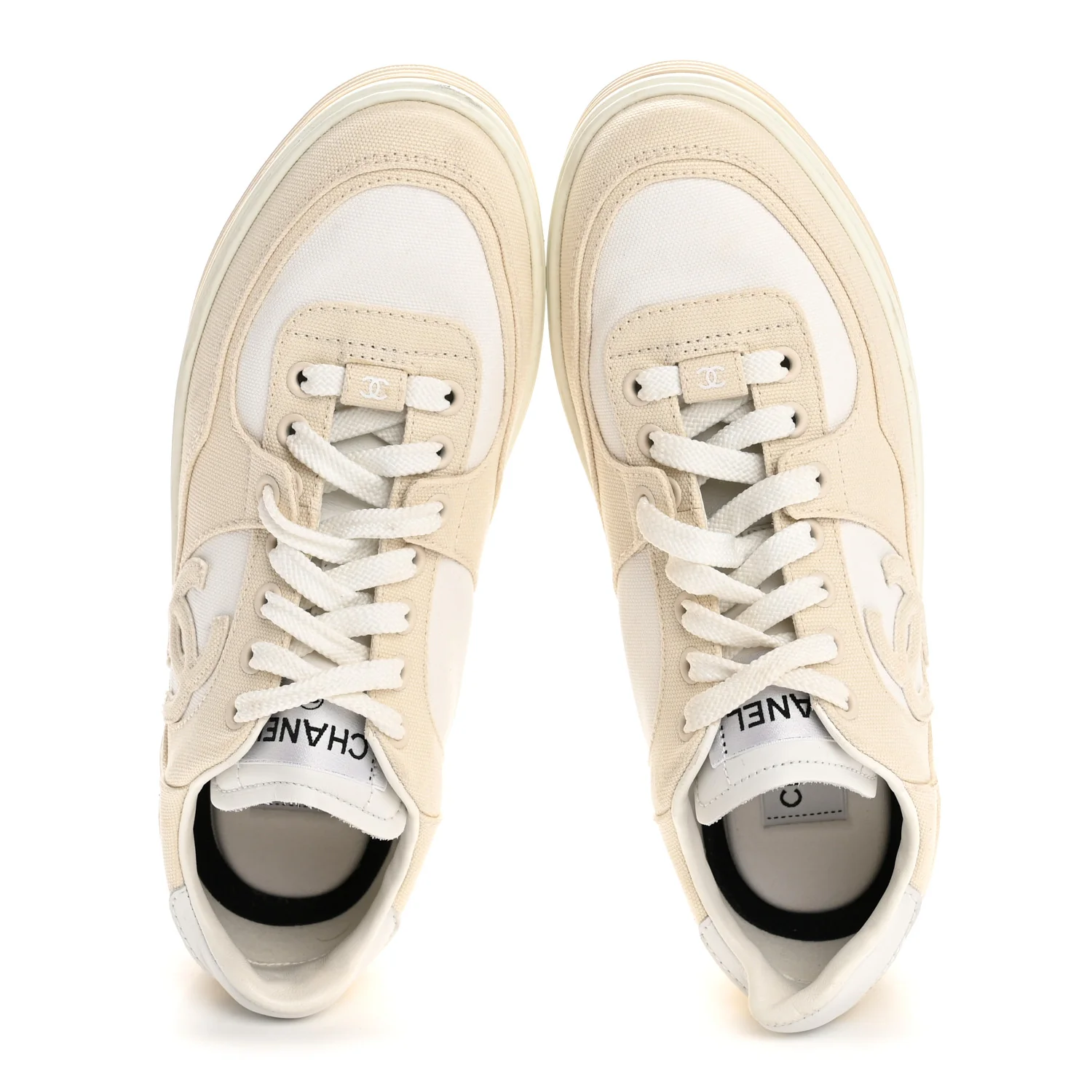 Cotton Sneakers 38.5 Beige White - Image 6