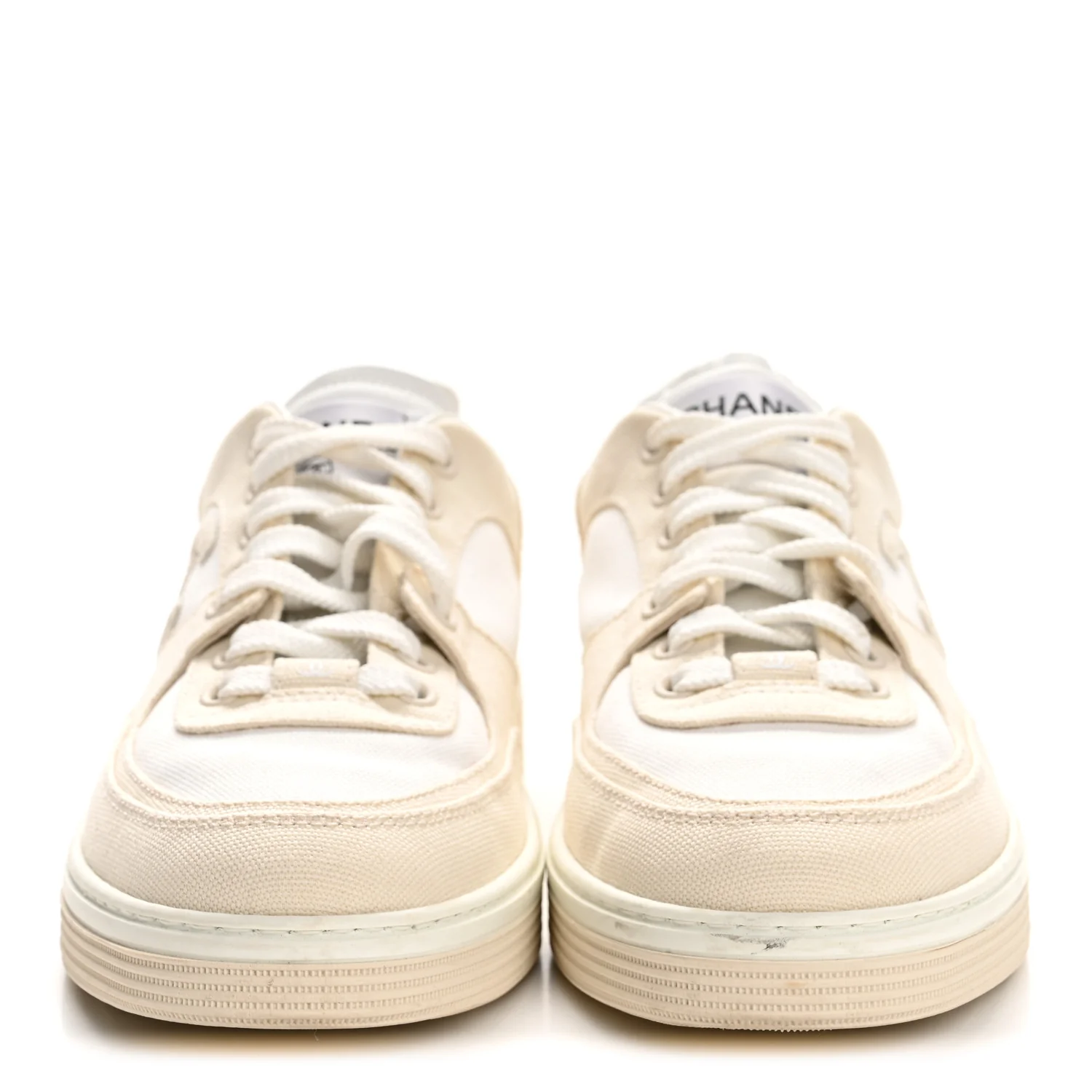 Cotton Sneakers 38.5 Beige White - Image 8