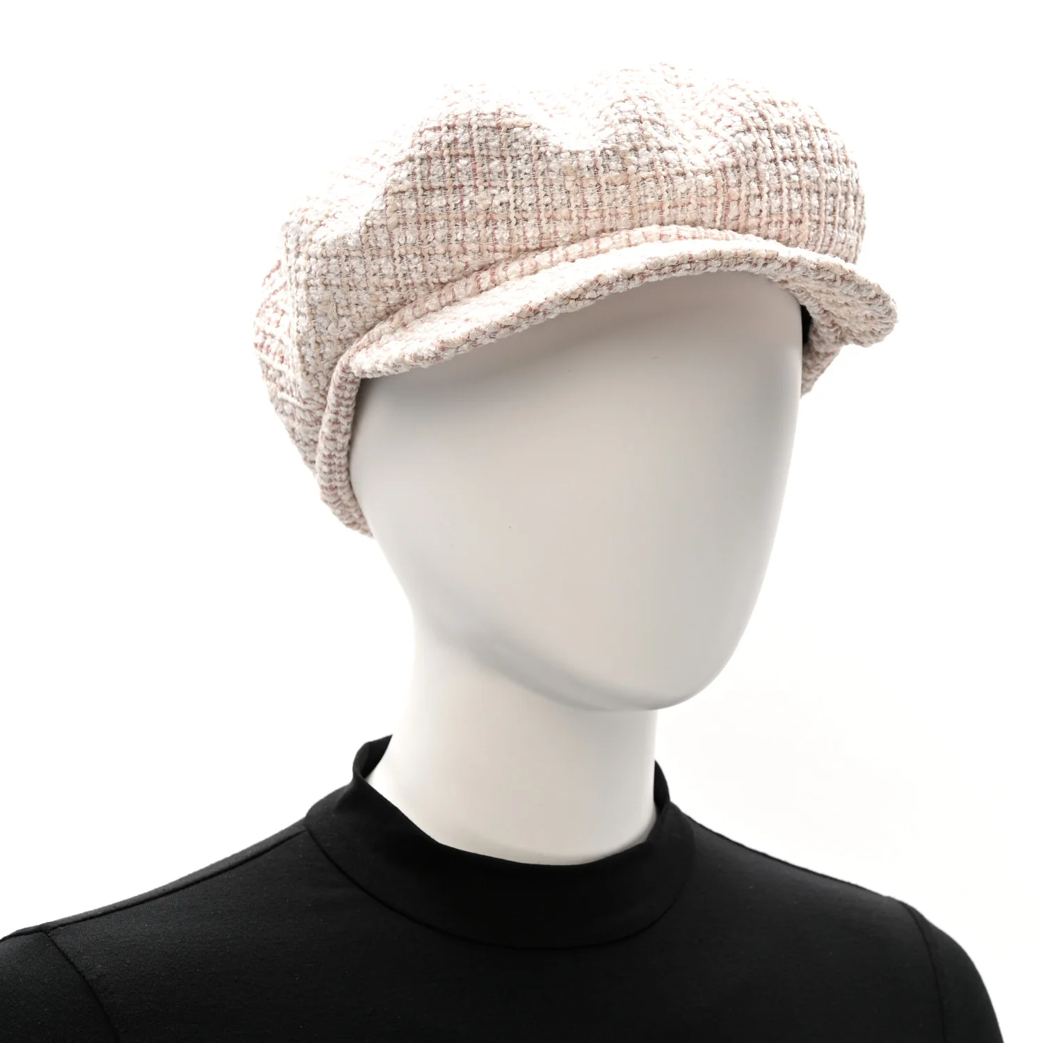 Cotton Tweed Newsboy Hat M Pink Ecru - Image 2
