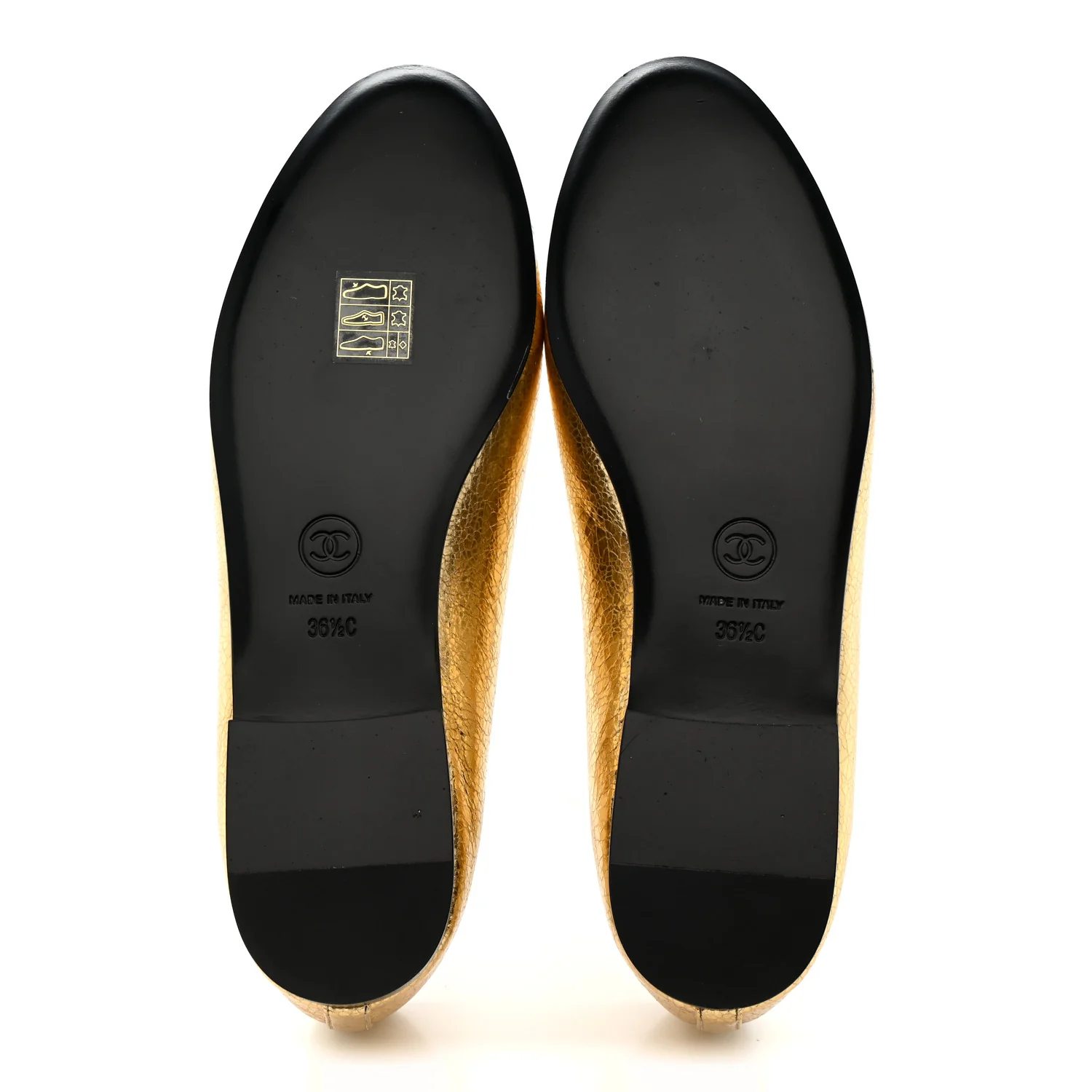 Crackled Laminated Calfskin CC Cap Toe Ballerina Flats 36.5 Gold Silver - Image 6