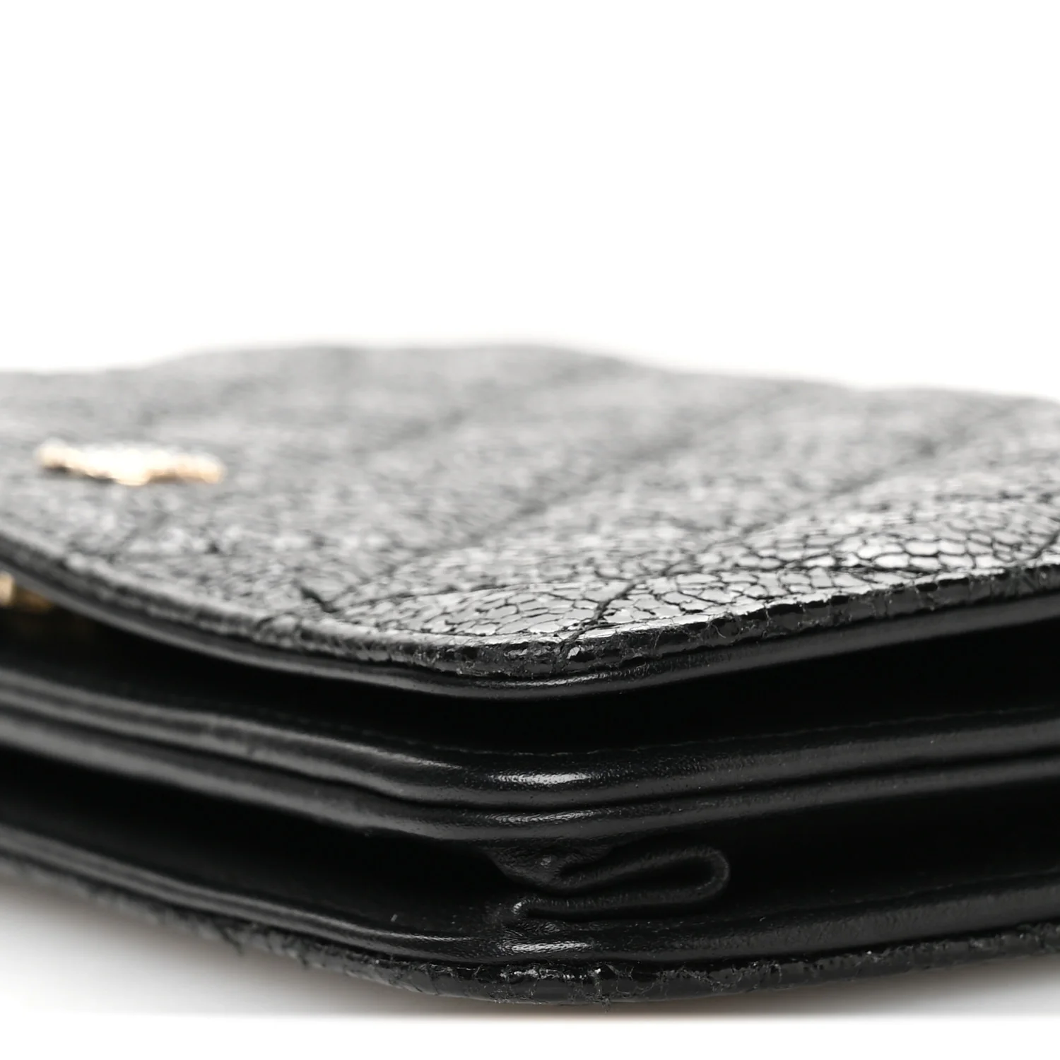 Crackled Patent Calfskin Quilted Pearl Wallet On Chain WOC Black - Image 11