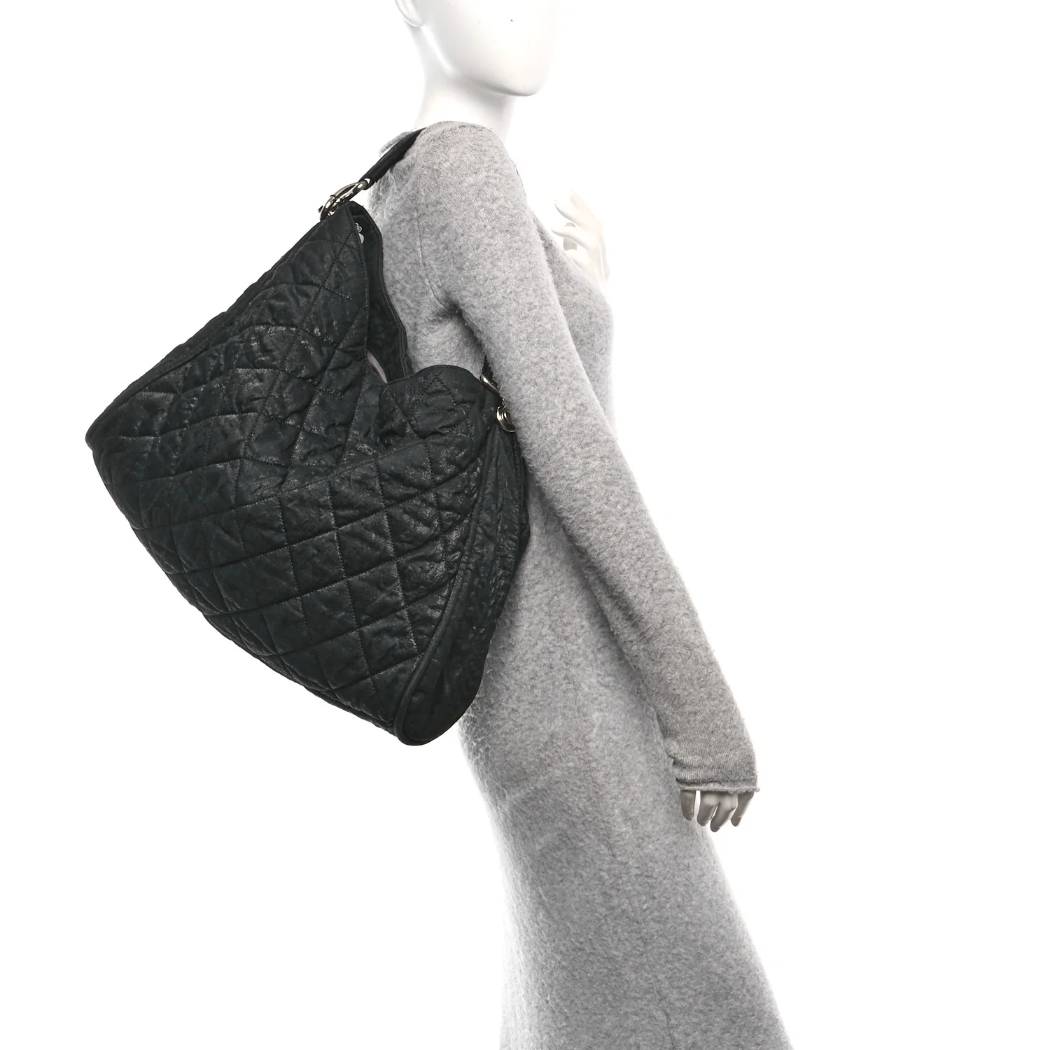 Crinkled Coated Canvas Le Marais Hobo Black - Image 2