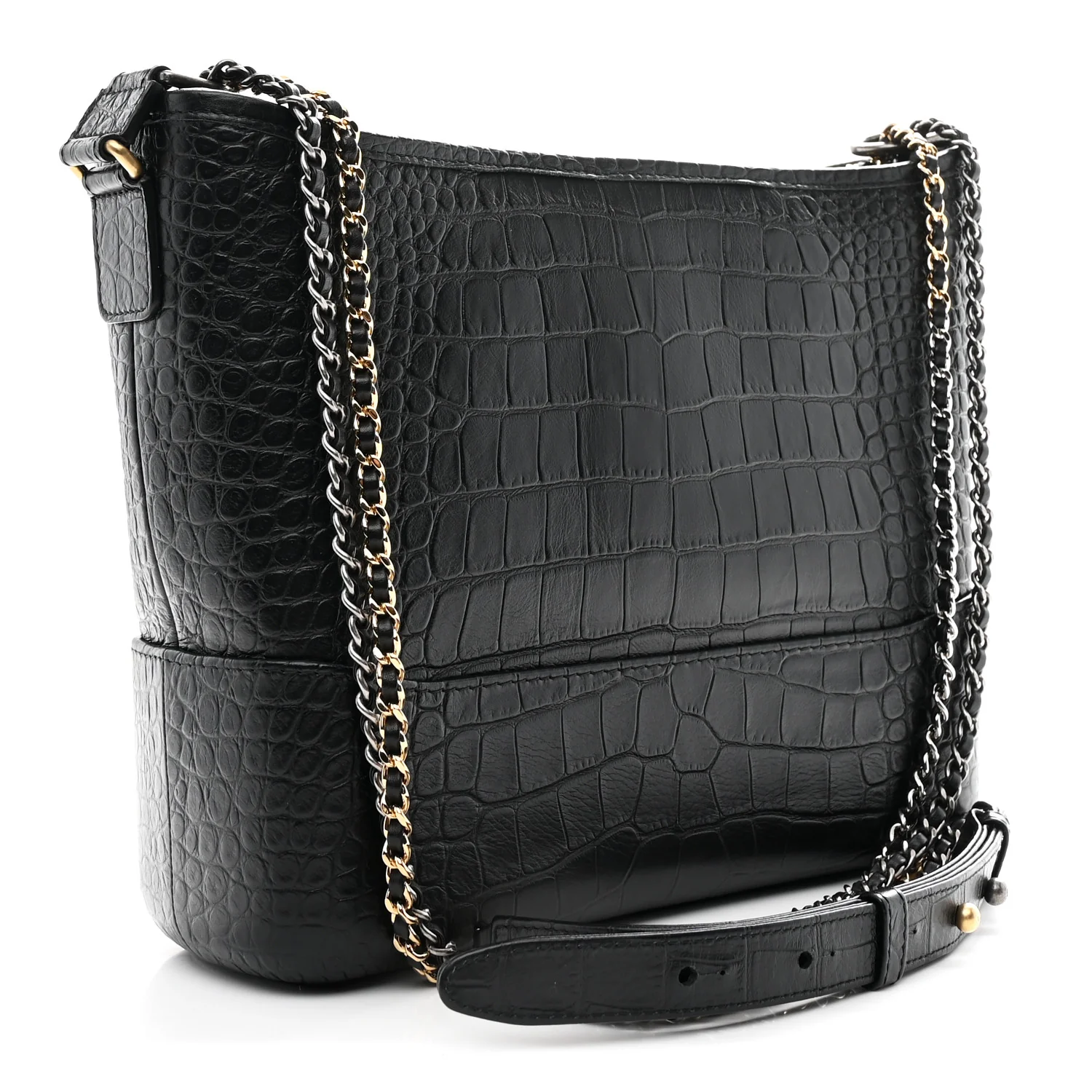 Crocodile Embossed Calfskin Medium Gabrielle Cocodile Hobo Black - Image 3