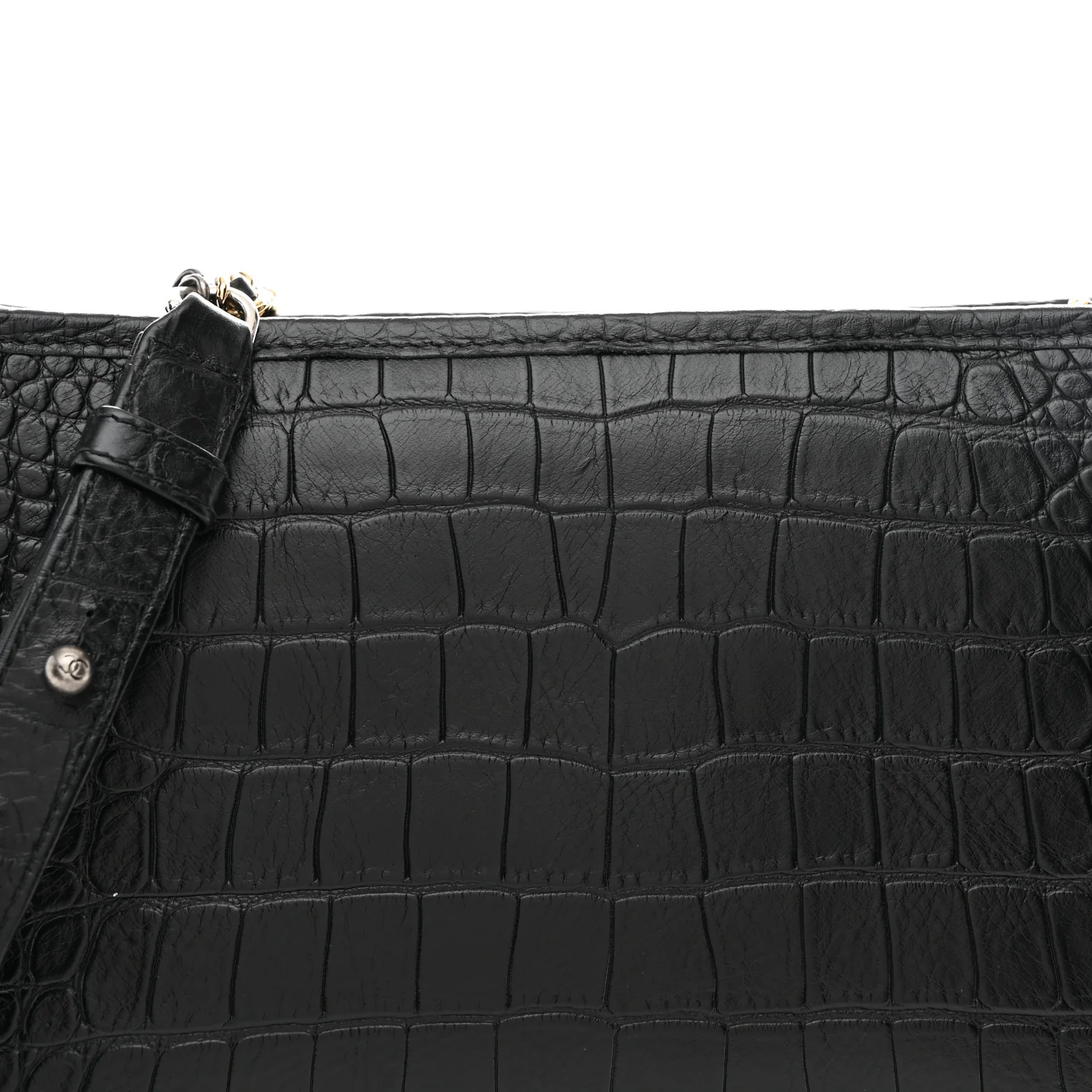 Crocodile Embossed Calfskin Medium Gabrielle Cocodile Hobo Black - Image 8
