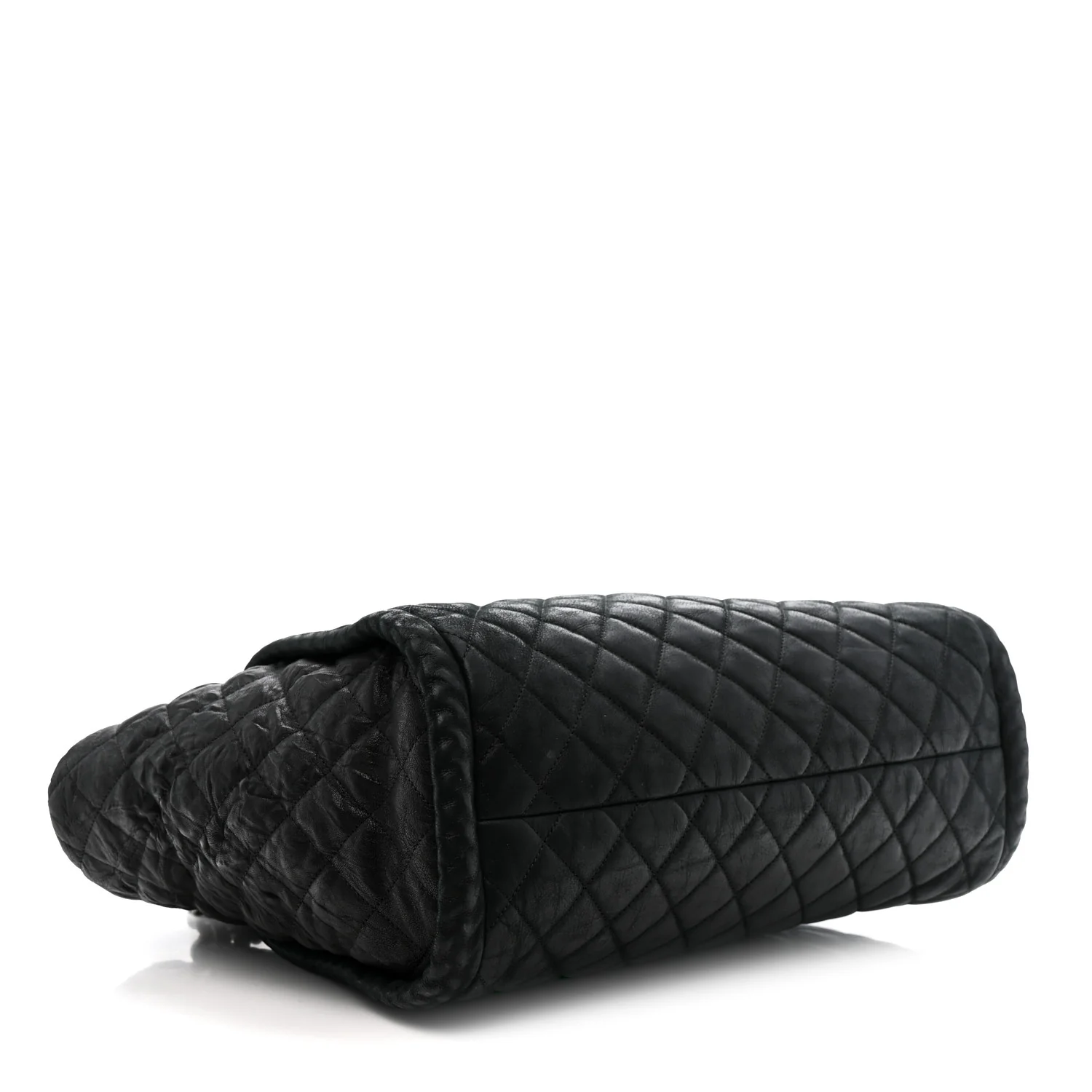 Crumpled Calfskin Iridescent Calfskin Hidden Chain Large Quilted Shopping Tote Black - Image 4