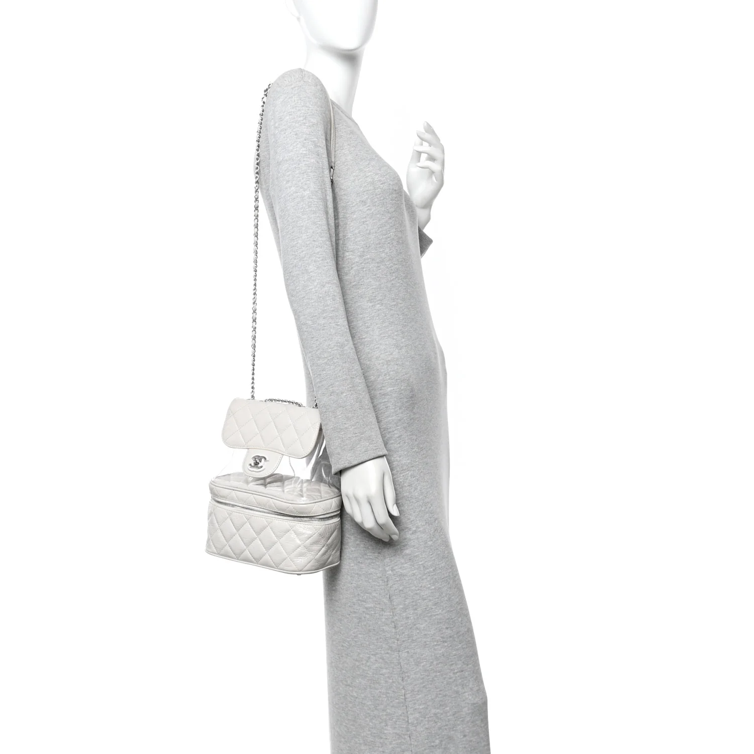 Crumpled Calfskin PVC Quilted Flap White - Image 2