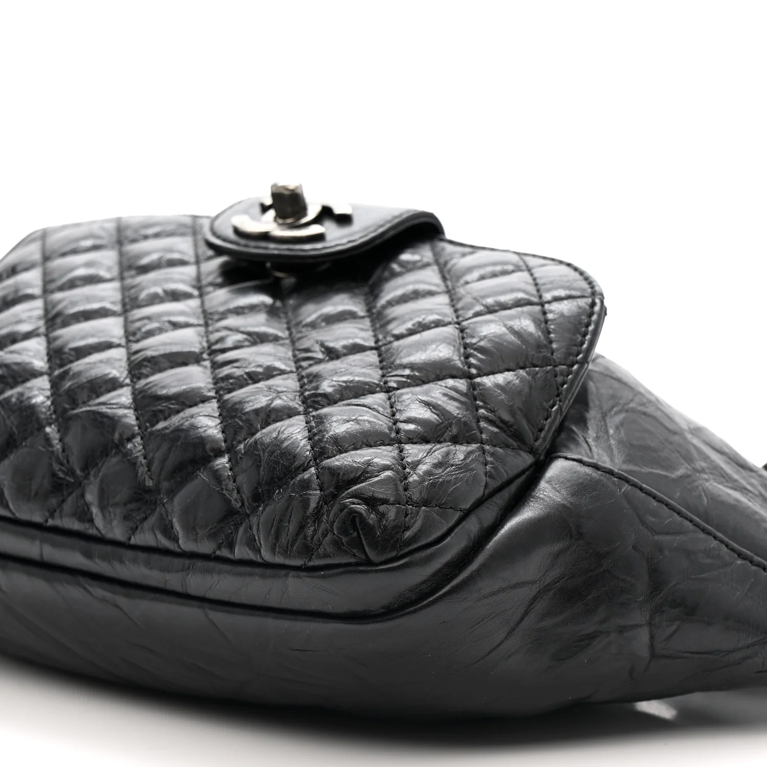 Crumpled Calfskin Quilted Casual Rock Waist Bag Fanny Pack Black - Image 10