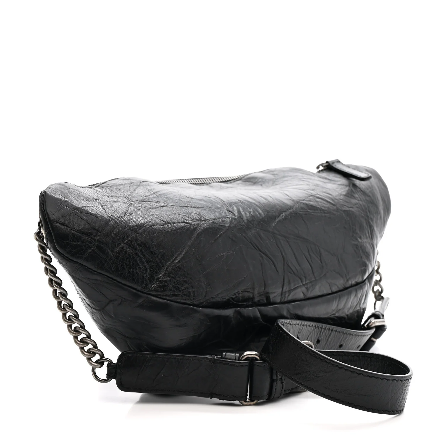 Crumpled Calfskin Quilted Casual Rock Waist Bag Fanny Pack Black - Image 2