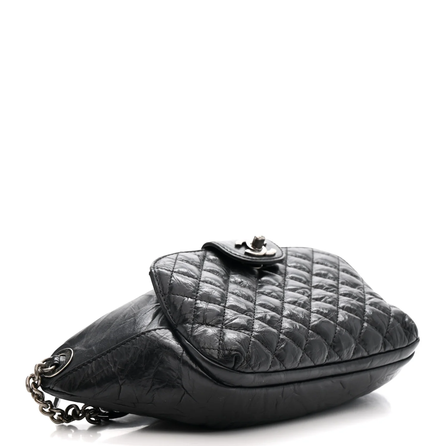 Crumpled Calfskin Quilted Casual Rock Waist Bag Fanny Pack Black - Image 4