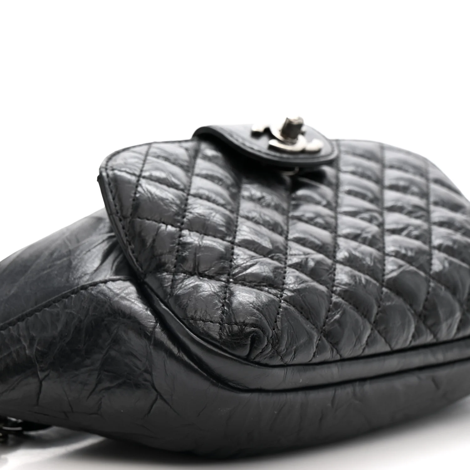 Crumpled Calfskin Quilted Casual Rock Waist Bag Fanny Pack Black - Image 9