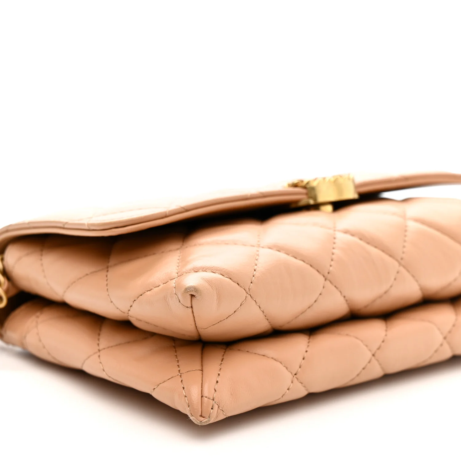 Crumpled Calfskin Quilted Coco First Flap Beige - Image 10