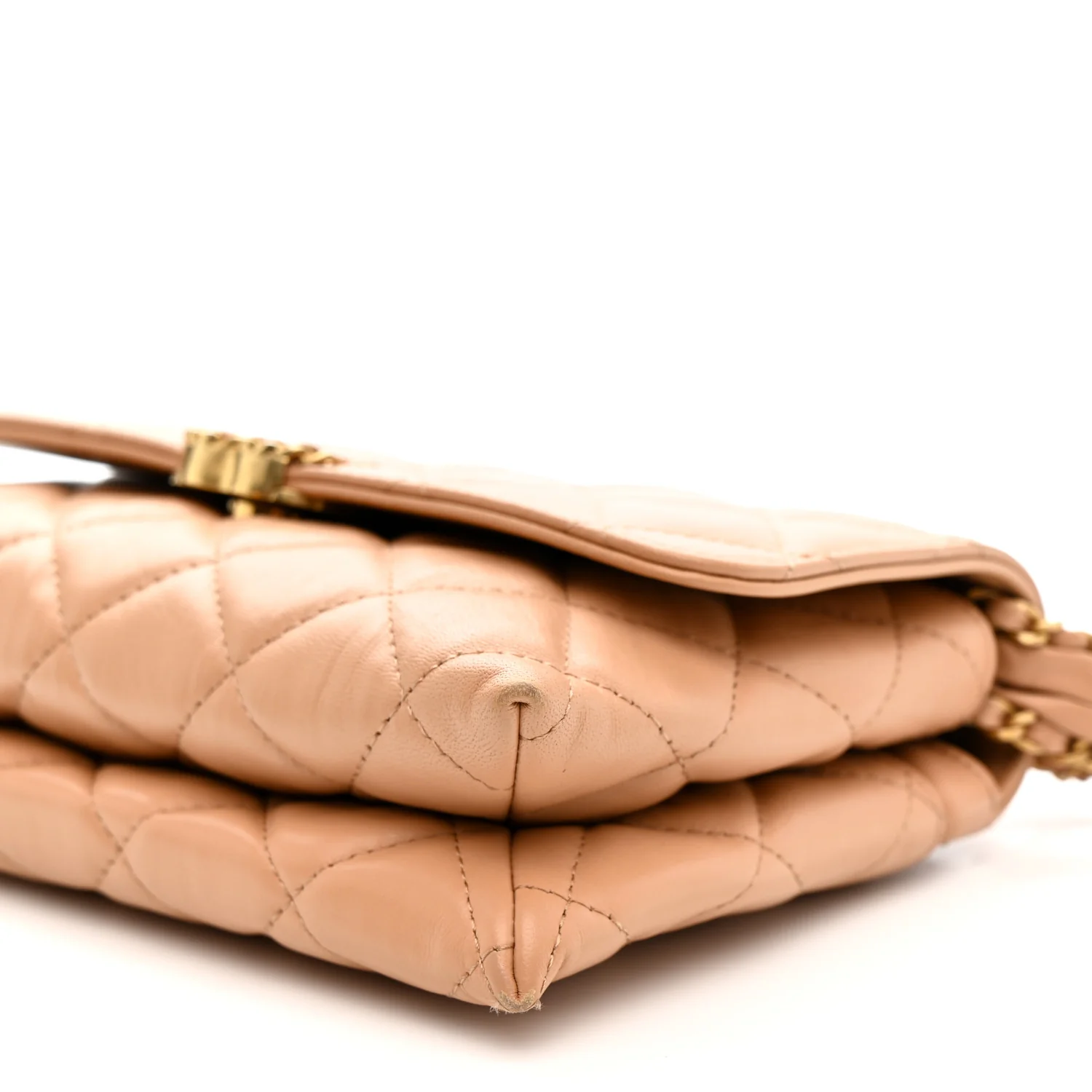 Crumpled Calfskin Quilted Coco First Flap Beige - Image 11