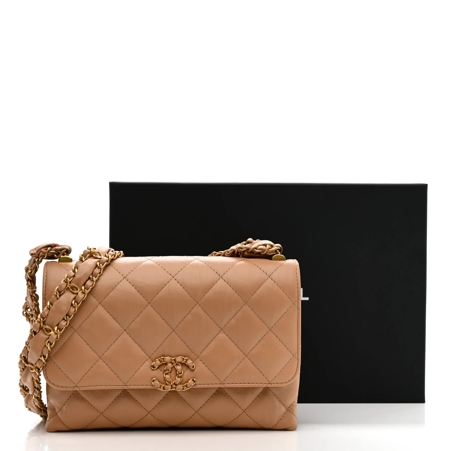 Crumpled Calfskin Quilted Coco First Flap Beige - Image 12