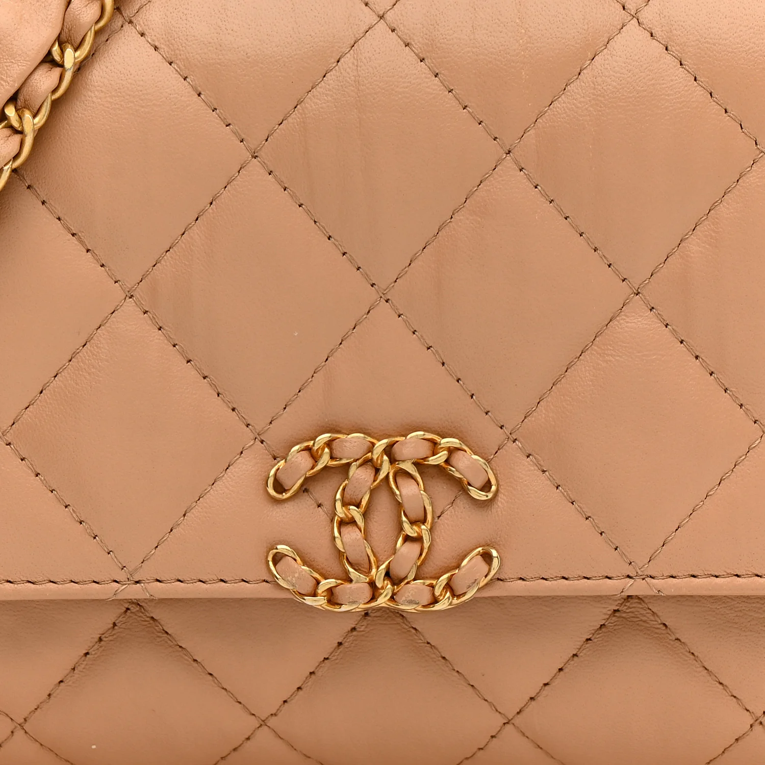 Crumpled Calfskin Quilted Coco First Flap Beige - Image 9