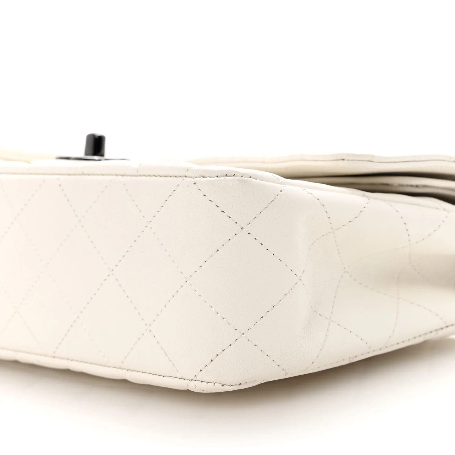 Crumpled Calfskin Quilted Medium Double Flap White - Image 10
