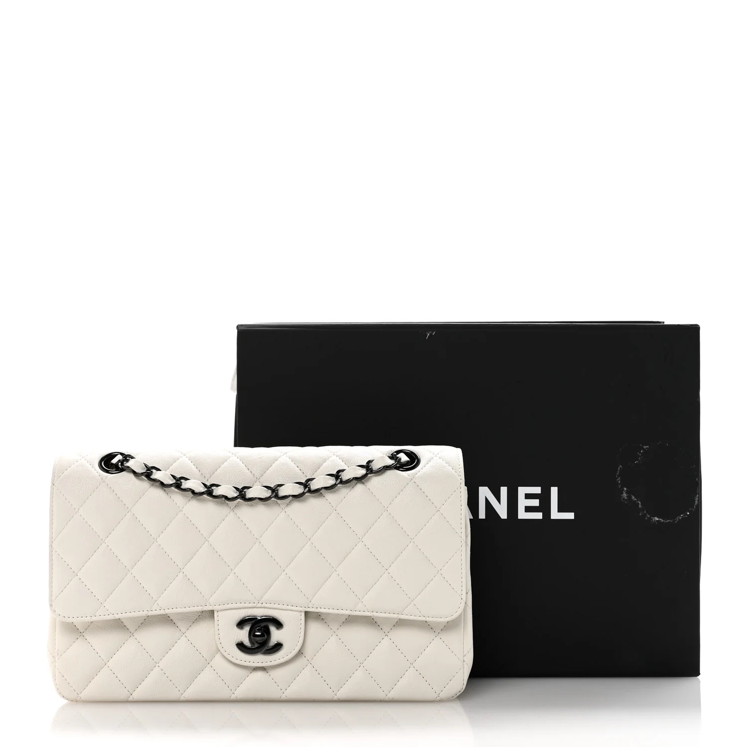 Crumpled Calfskin Quilted Medium Double Flap White - Image 11