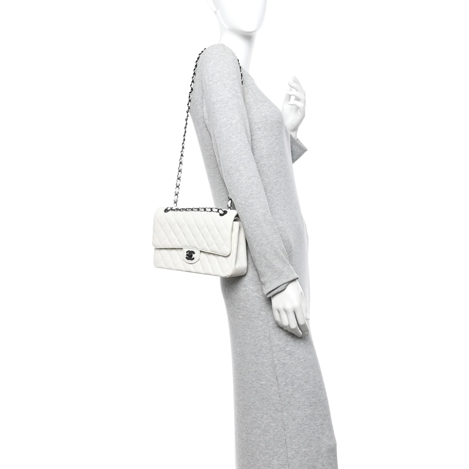 Crumpled Calfskin Quilted Medium Double Flap White - Image 2