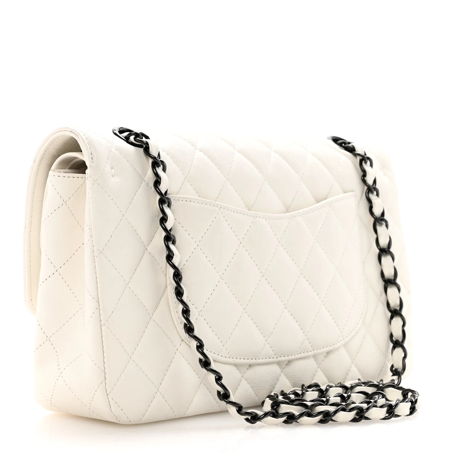 Crumpled Calfskin Quilted Medium Double Flap White - Image 3