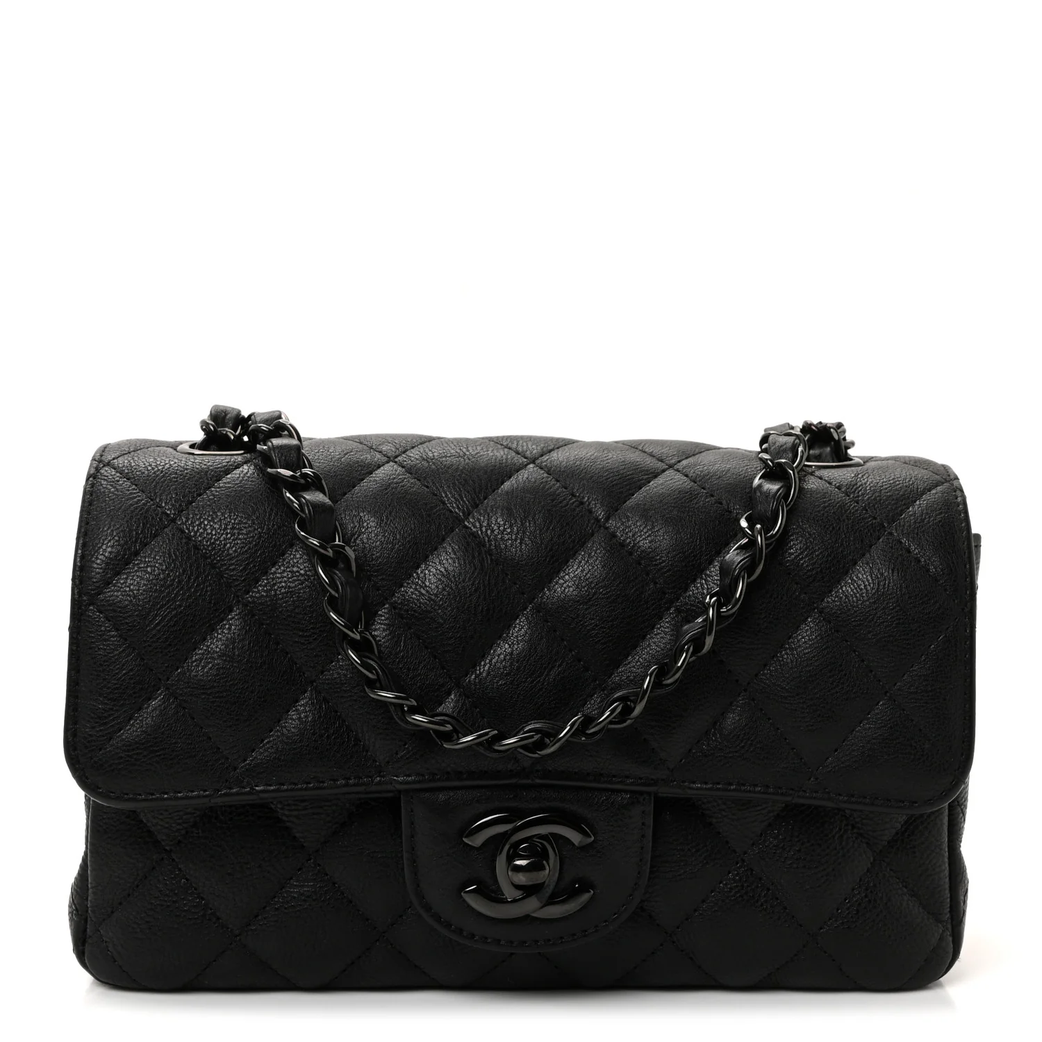 Crumpled Calfskin Quilted Mini Rectangular Flap So Black