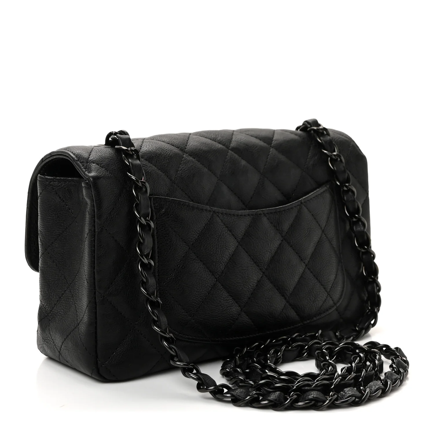 Crumpled Calfskin Quilted Mini Rectangular Flap So Black - Image 3