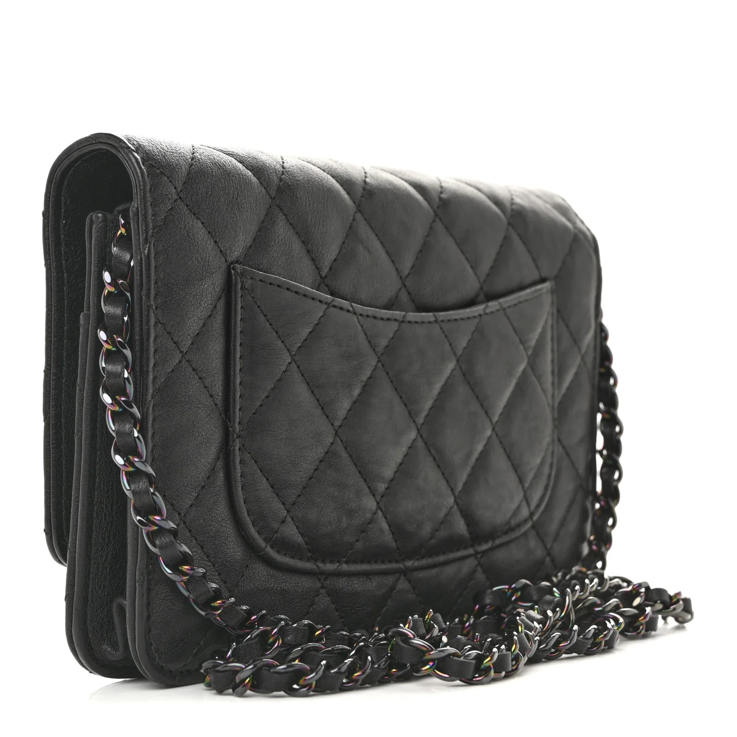 Crumpled Calfskin Quilted Wallet On Chain WOC So Black - Image 3