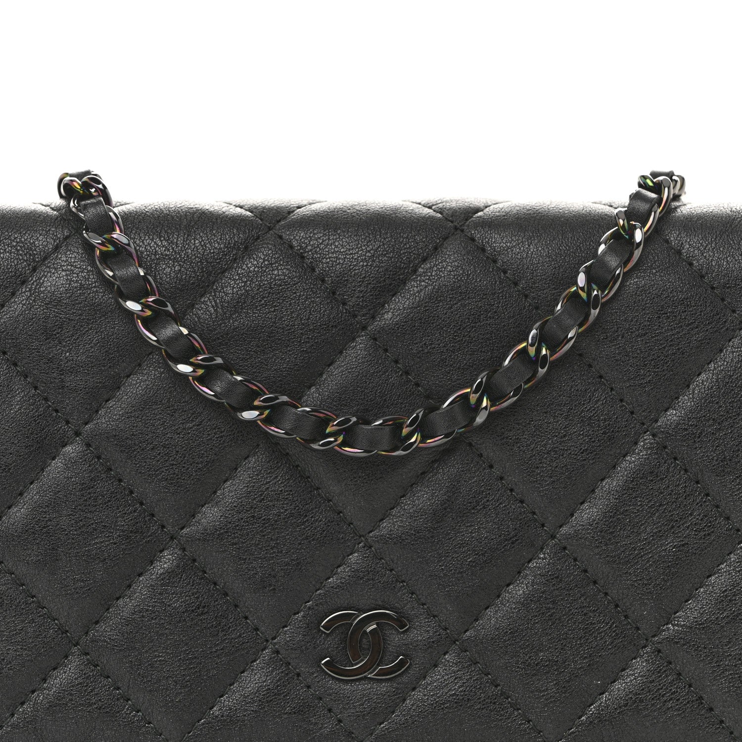 Crumpled Calfskin Quilted Wallet On Chain WOC So Black - Image 8