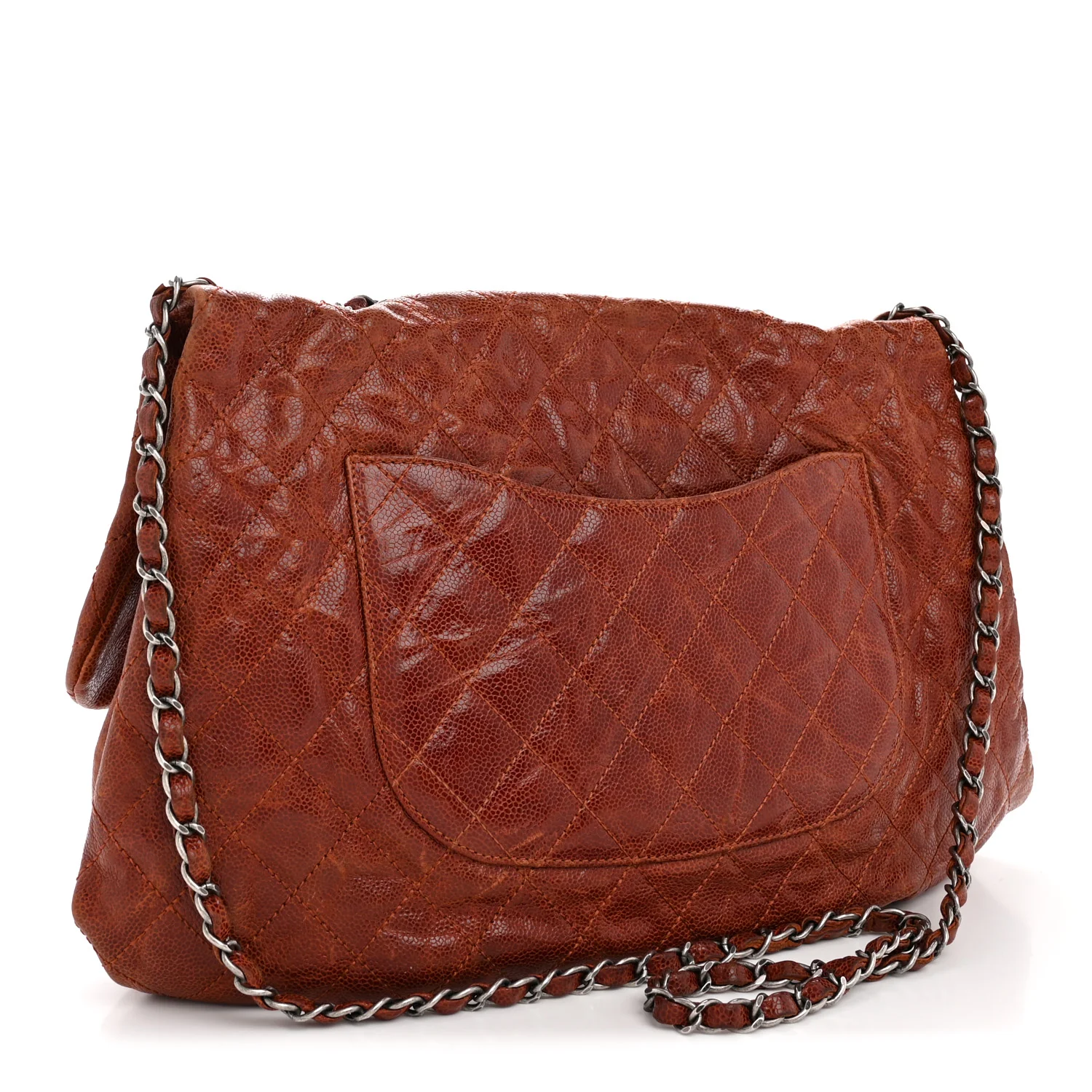 Crumpled Caviar Quilted Maxi Elastic Flap Light Brown - Image 3