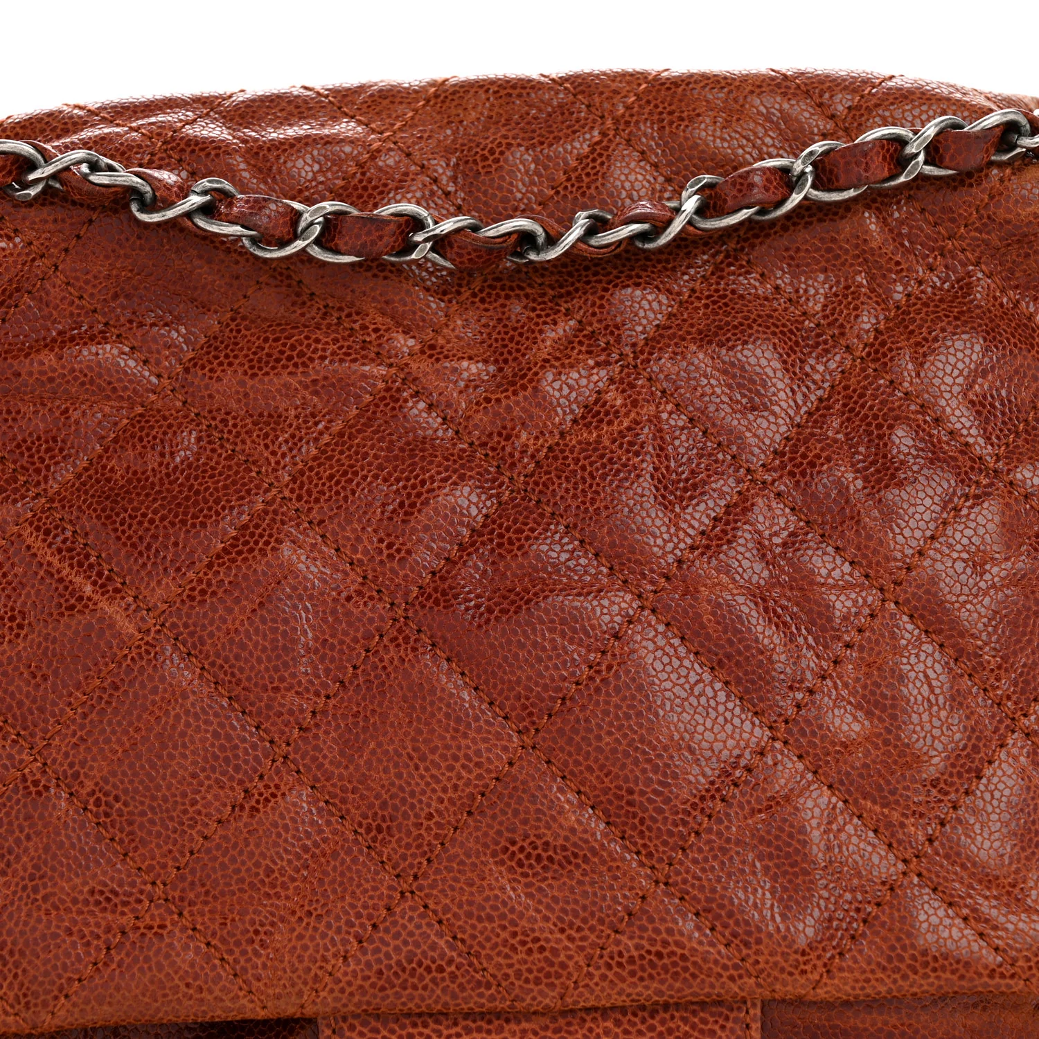 Crumpled Caviar Quilted Maxi Elastic Flap Light Brown - Image 8