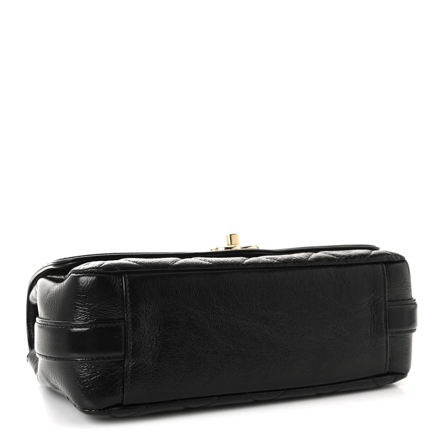 Crumpled Glazed Lambskin Quilted Small Flap Black - Image 4