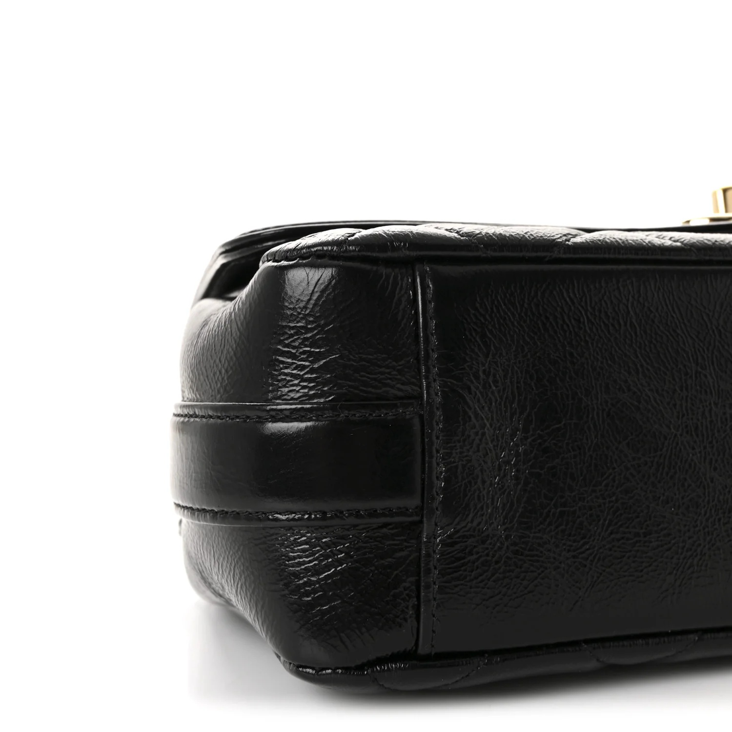 Crumpled Glazed Lambskin Quilted Small Flap Black - Image 9