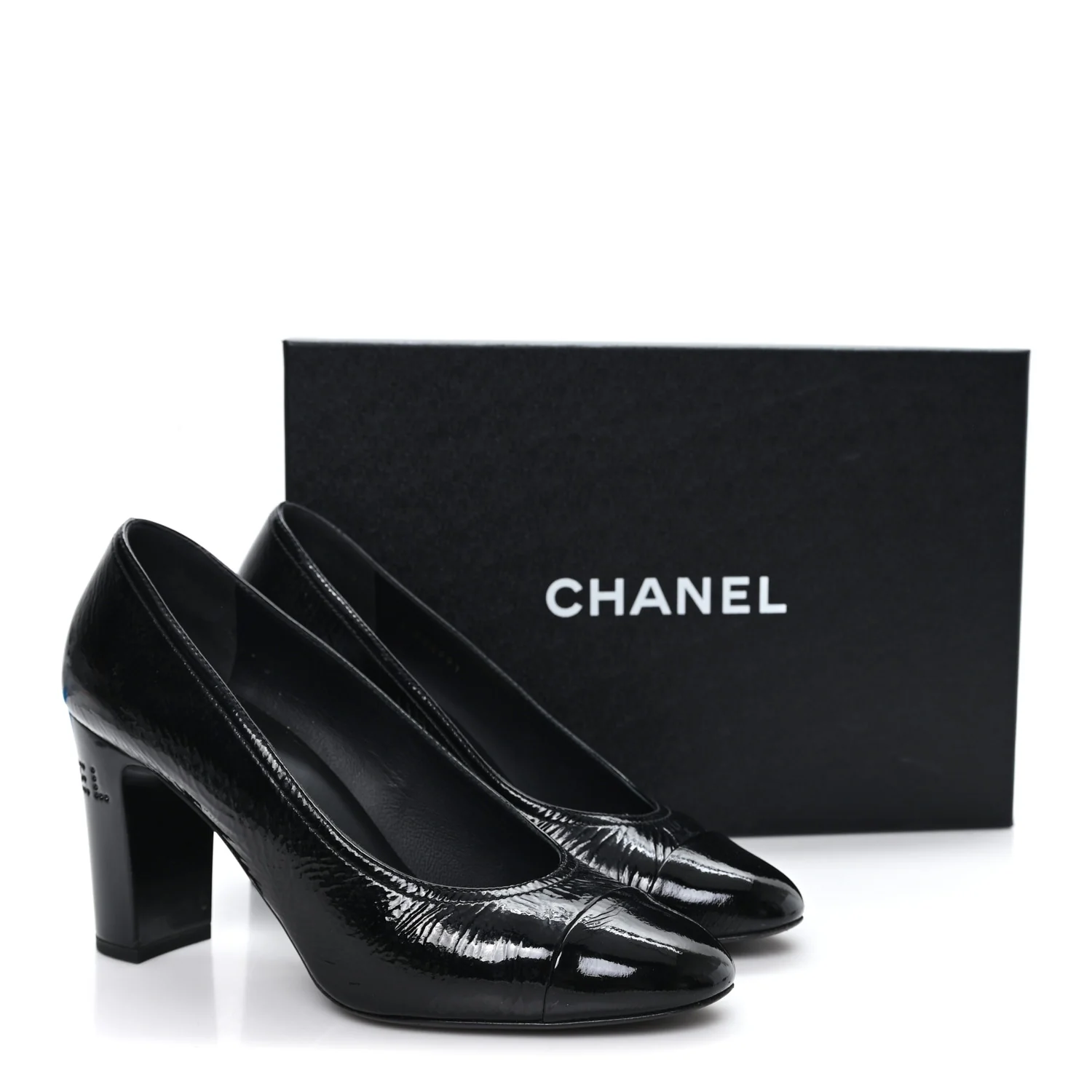 Crumpled Goatskin Patent Calfskin Crystal Cap Toe Logo Pumps 39 Black - Image 10