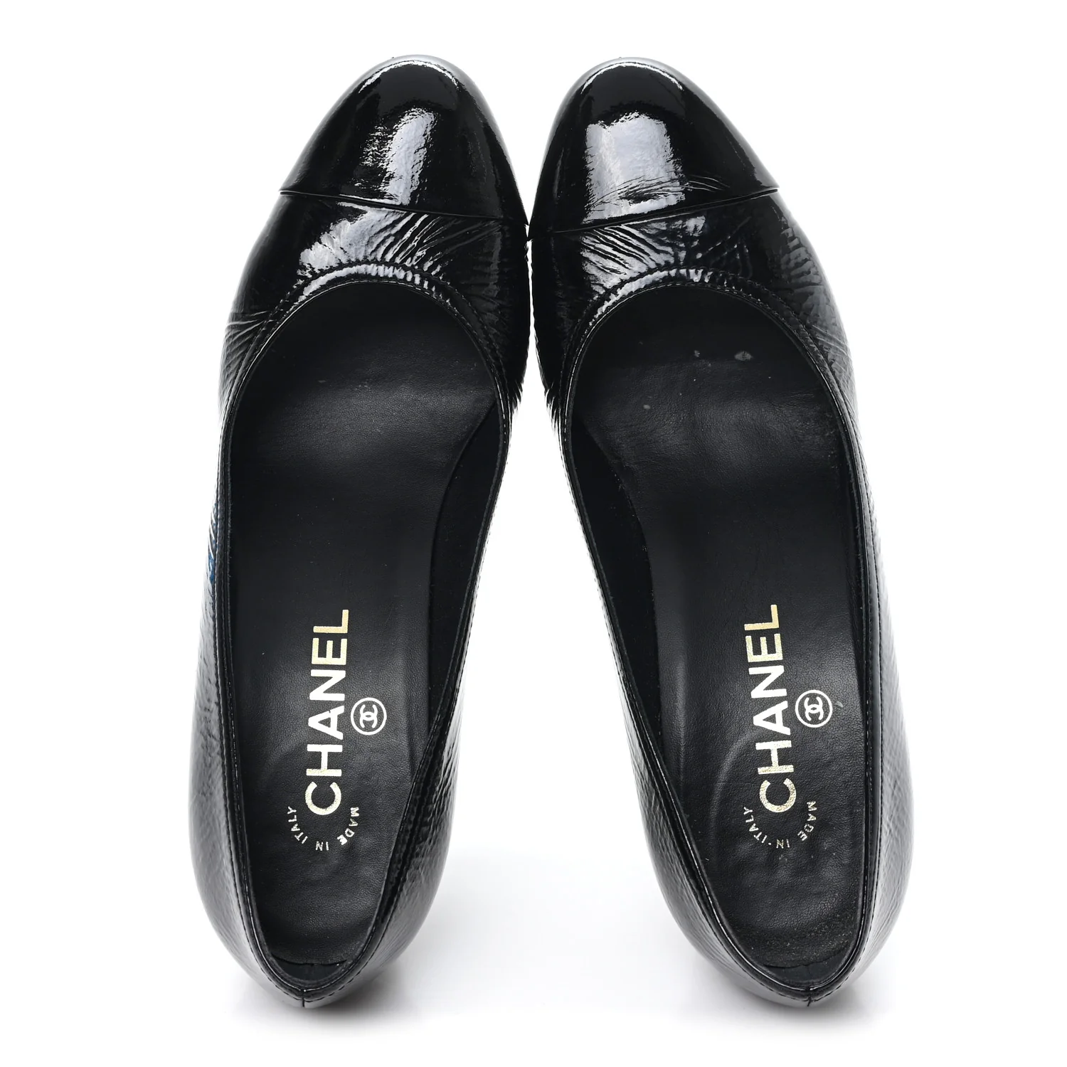 Crumpled Goatskin Patent Calfskin Crystal Cap Toe Logo Pumps 39 Black - Image 2