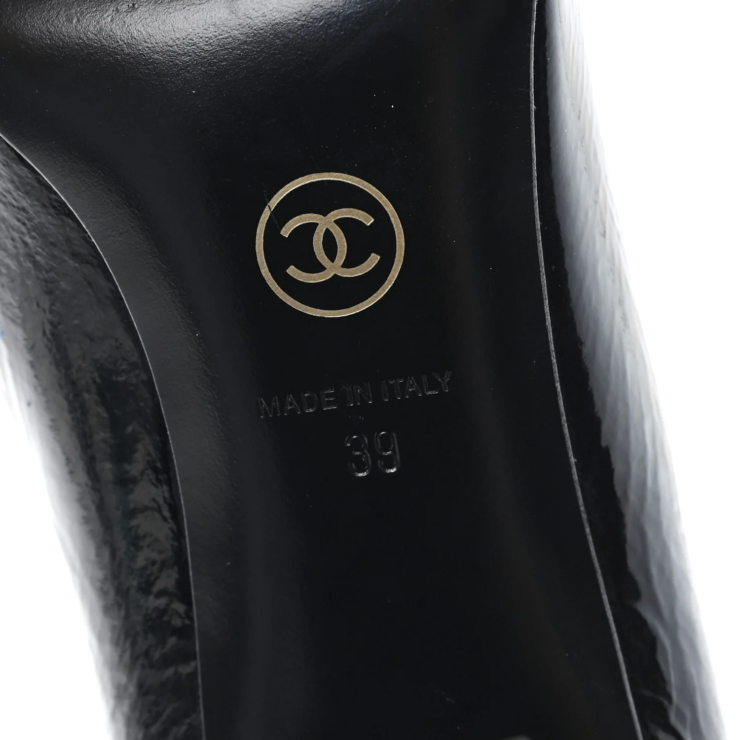 Crumpled Goatskin Patent Calfskin Crystal Cap Toe Logo Pumps 39 Black - Image 7